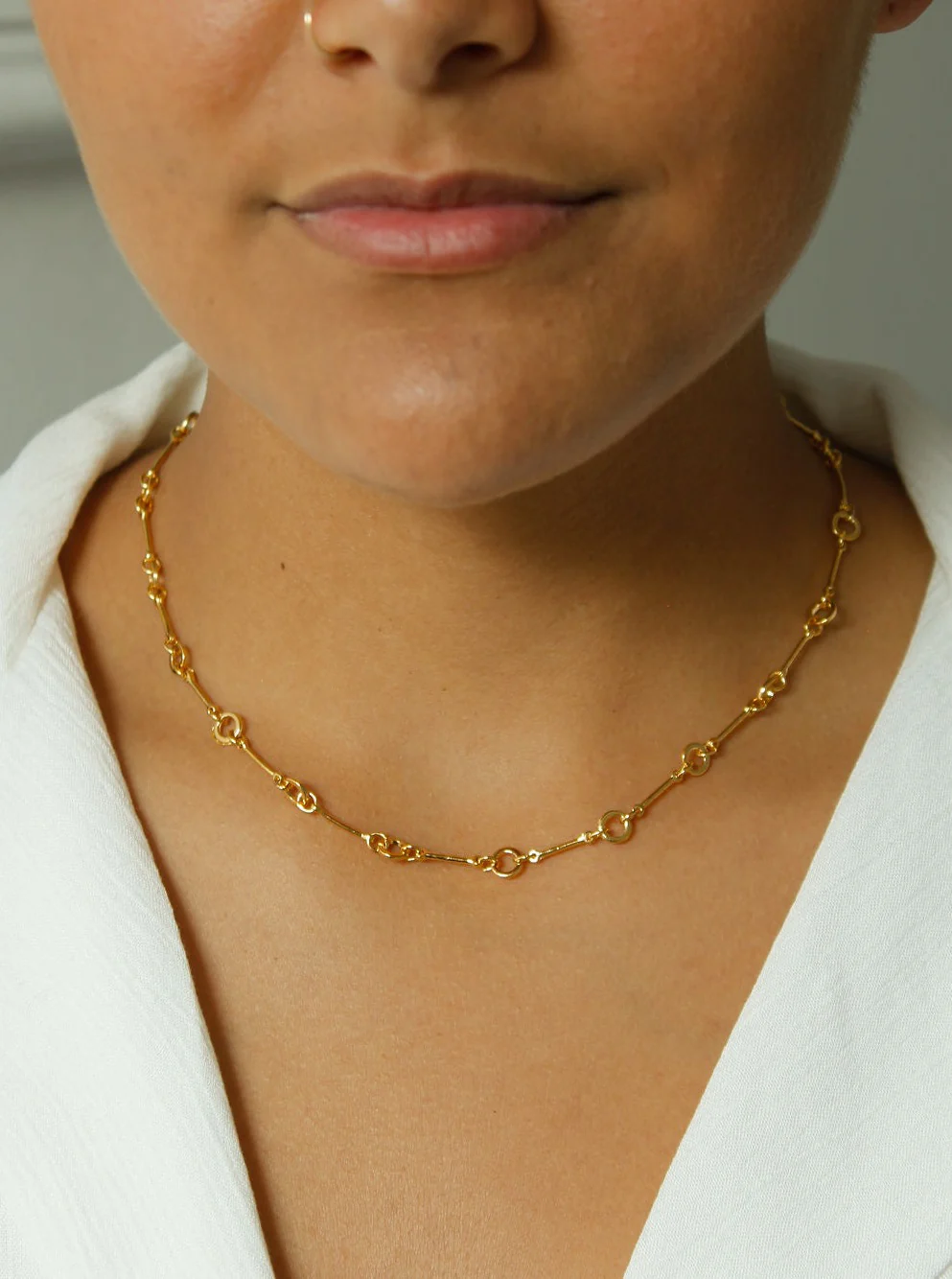 Vintage 80s Gold Plated Bar Link Chain Necklace - Image 2