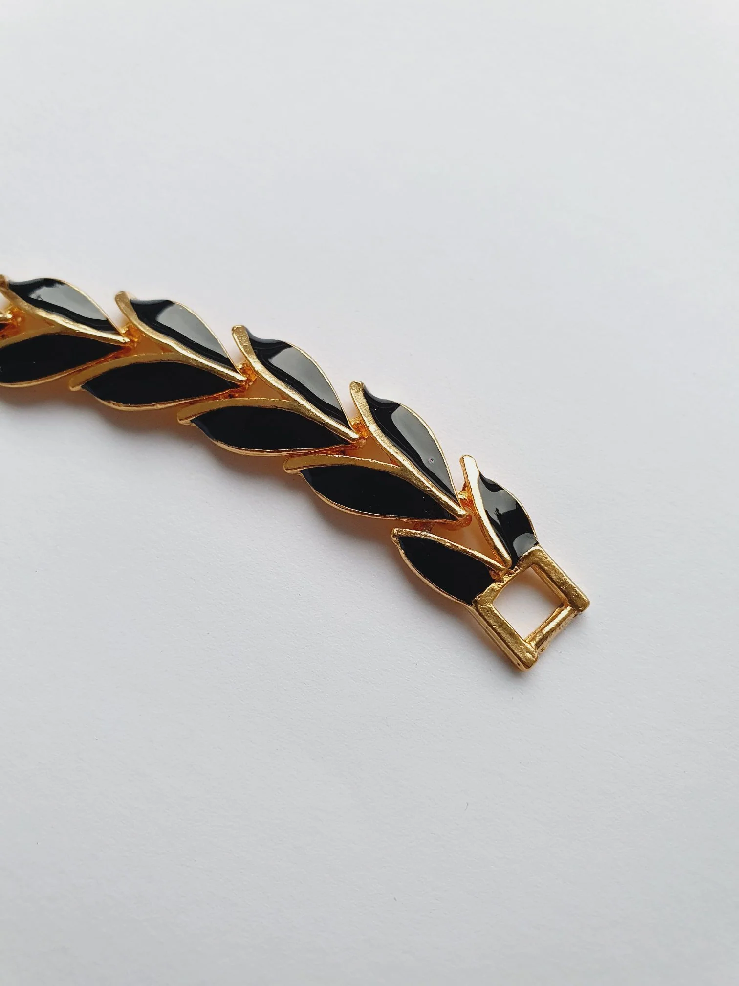 Vintage 80s Gold Plated Black Enamel Bracelet - Image 3