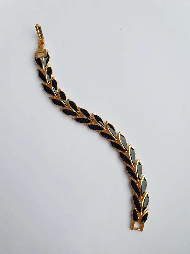 Vintage 80s Gold Plated Black Enamel Bracelet - Image 4