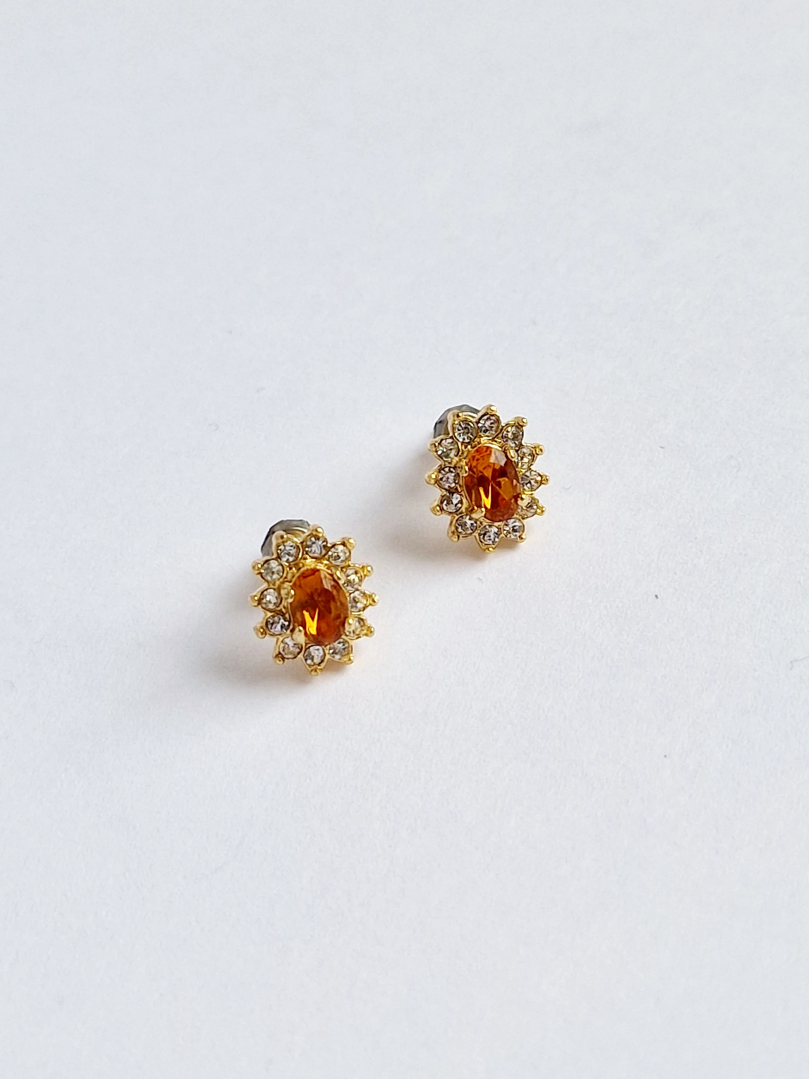 Vintage 80s Gold Plated Crystal Cluster Stud Earrings - Image 2