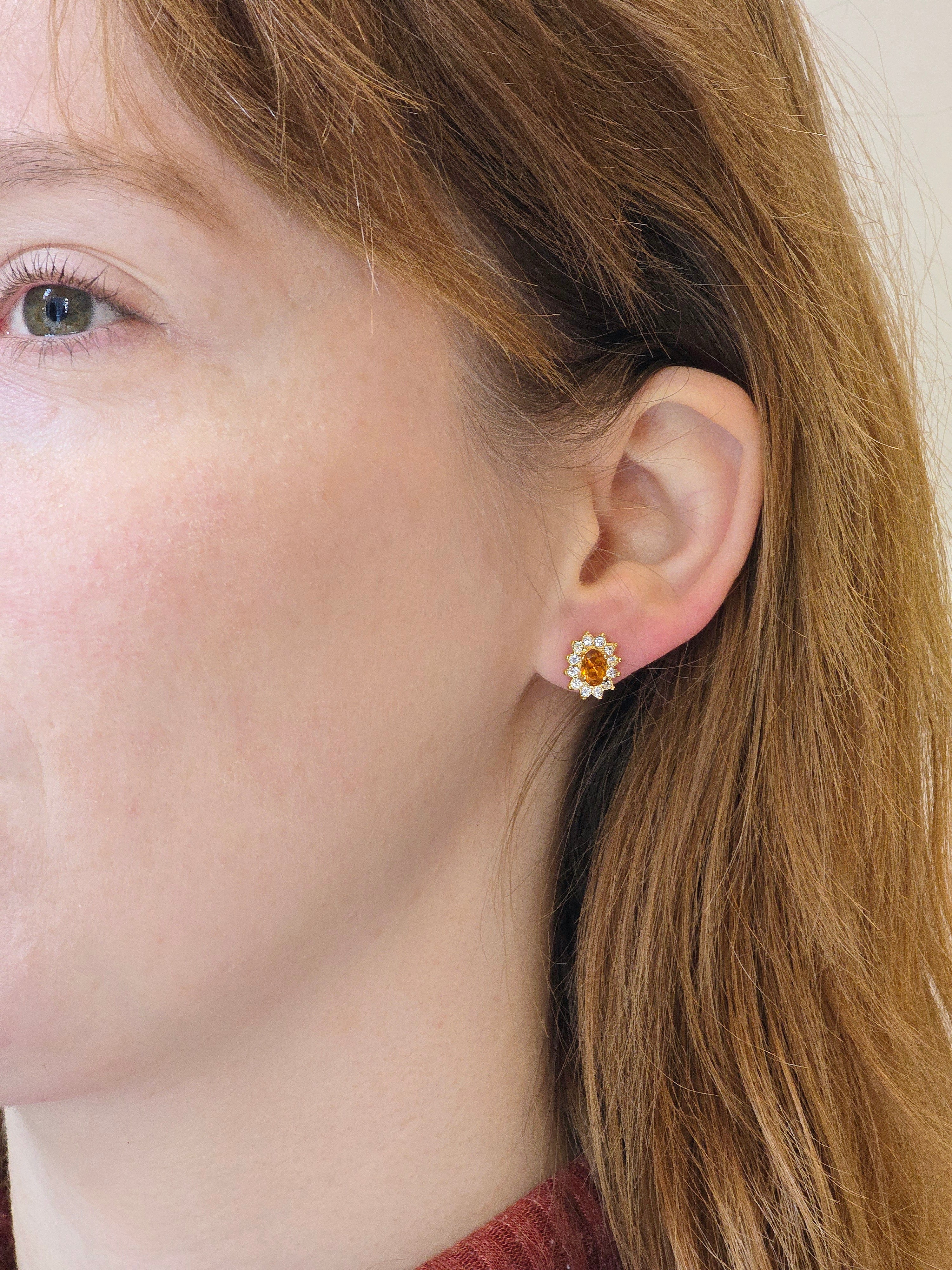 Vintage 80s Gold Plated Crystal Cluster Stud Earrings - Image 5