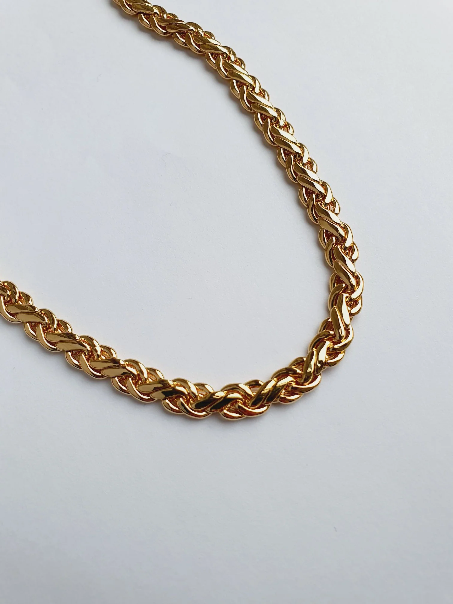 Vintage 80s Gold Plated Intricate Flat Chain Necklace
