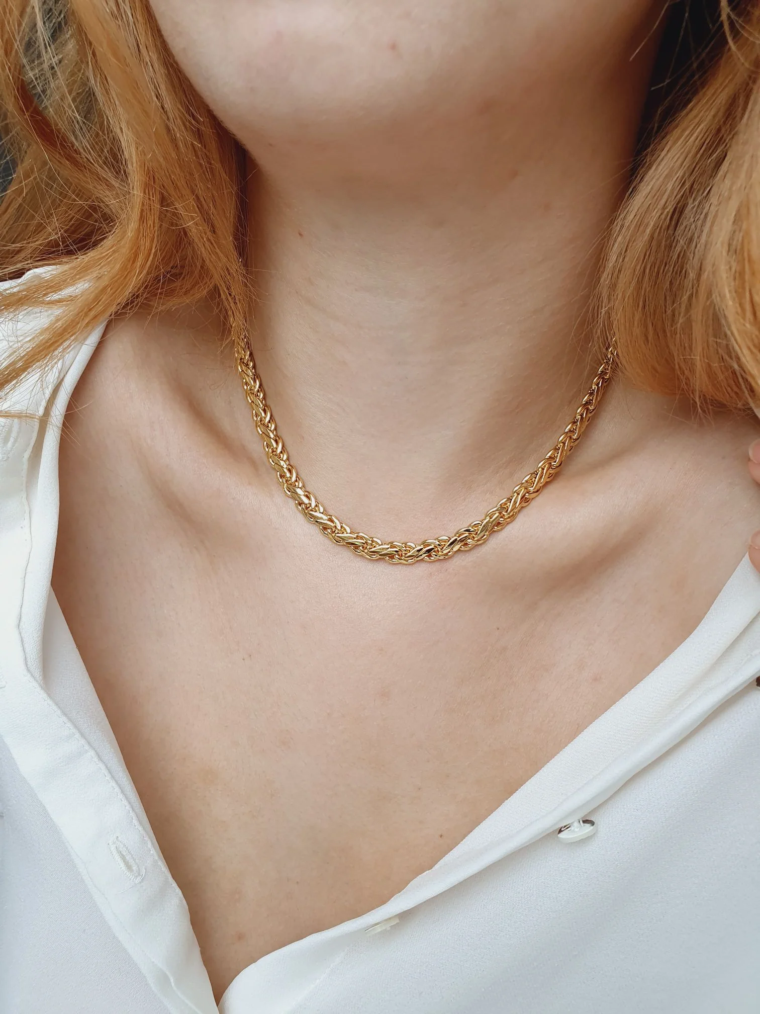 Vintage 80s Gold Plated Intricate Flat Chain Necklace - Image 2