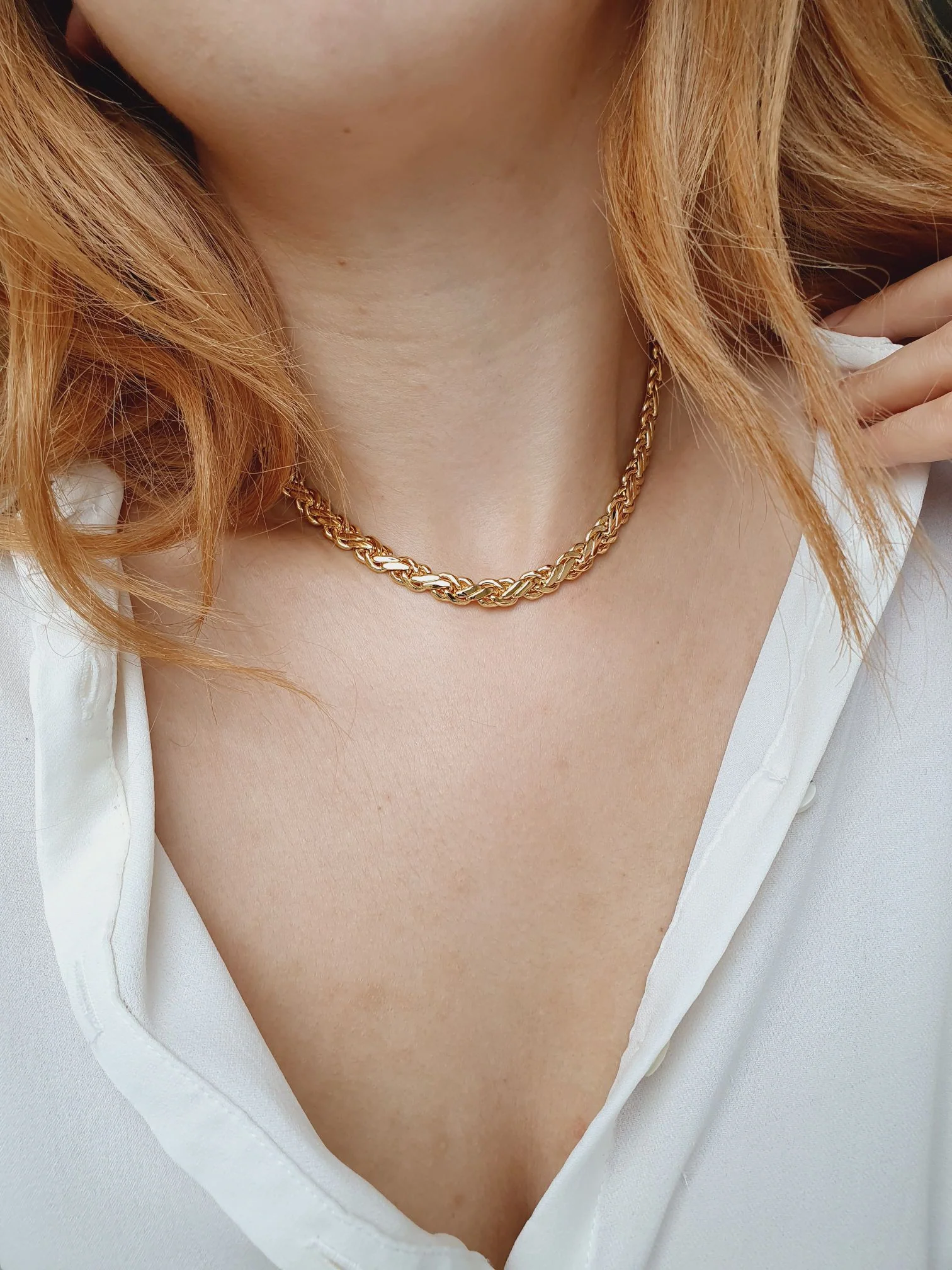 Vintage 80s Gold Plated Intricate Flat Chain Necklace - Image 7
