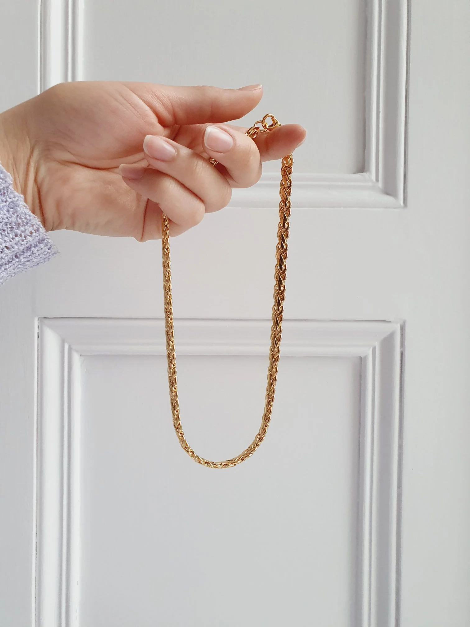 Vintage 80s Gold Plated Intricate Flat Chain Necklace - Image 8