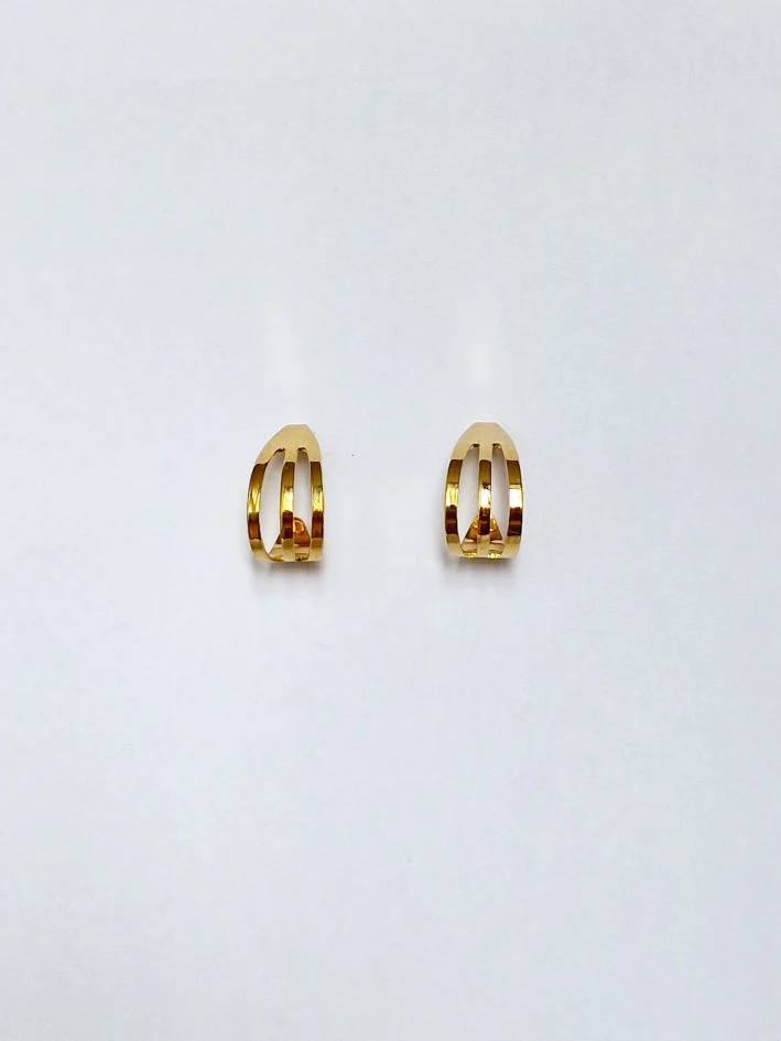 Vintage 80s Gold Plated Minimal Triple Hoop Earrings - Image 2