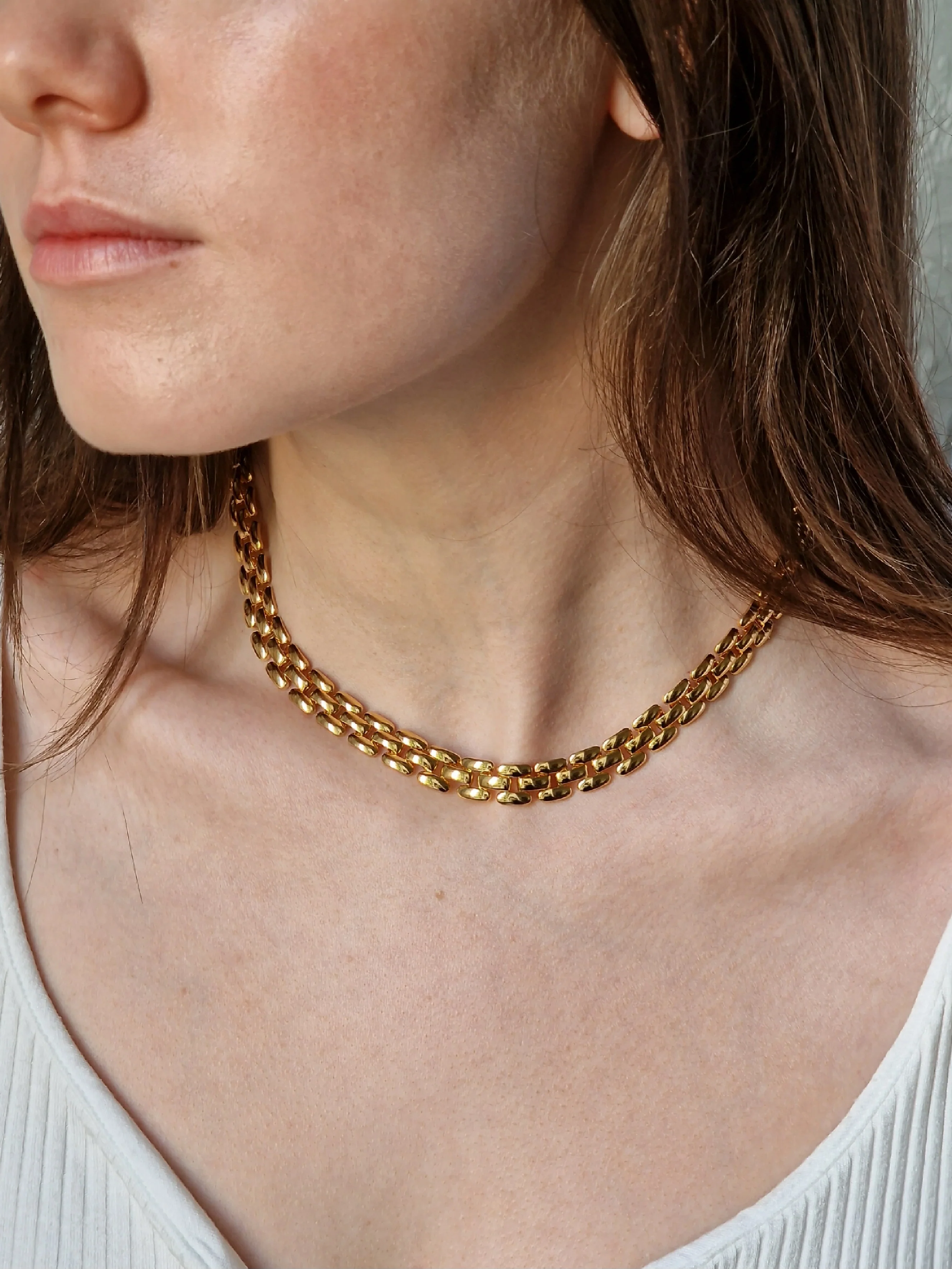 Vintage 80s Gold Plated Panther Chain Necklace - Image 4