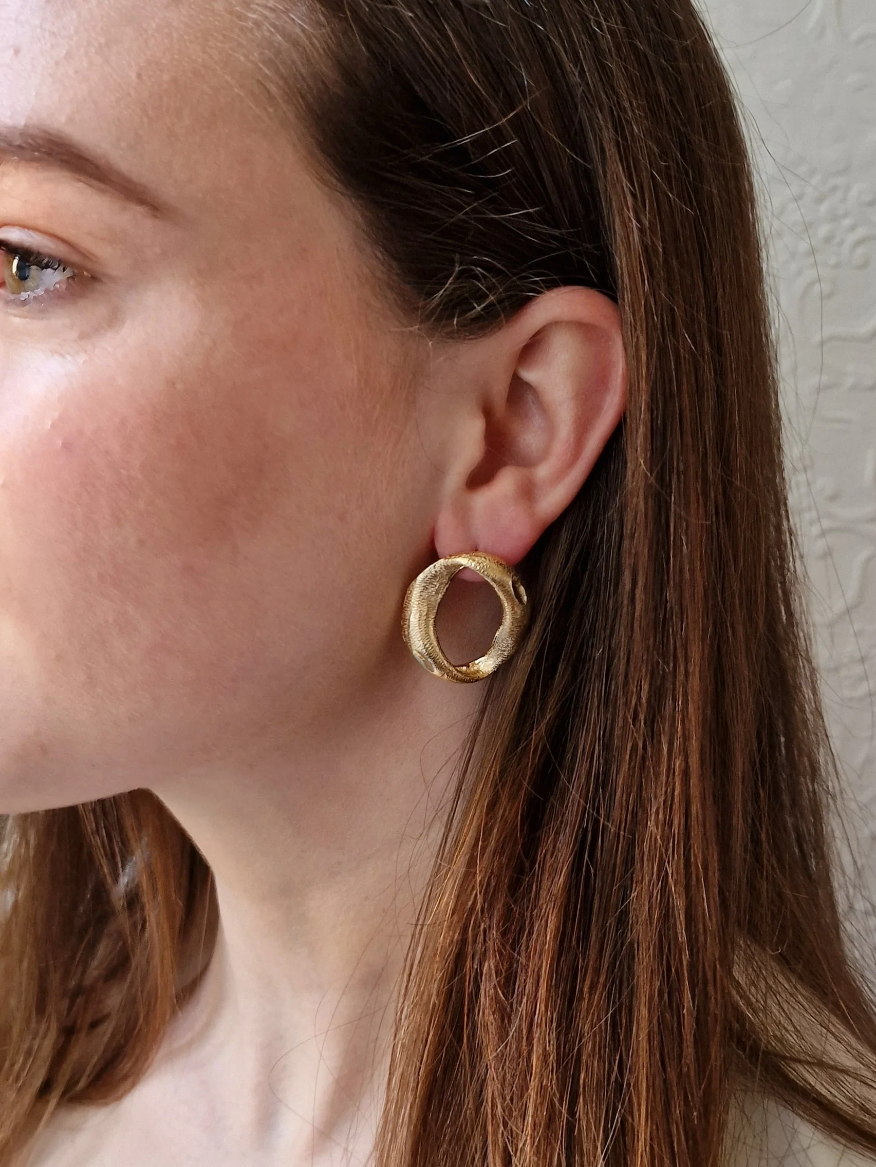 Vintage 80s Gold Plated Statement Stud Earrings - Image 2