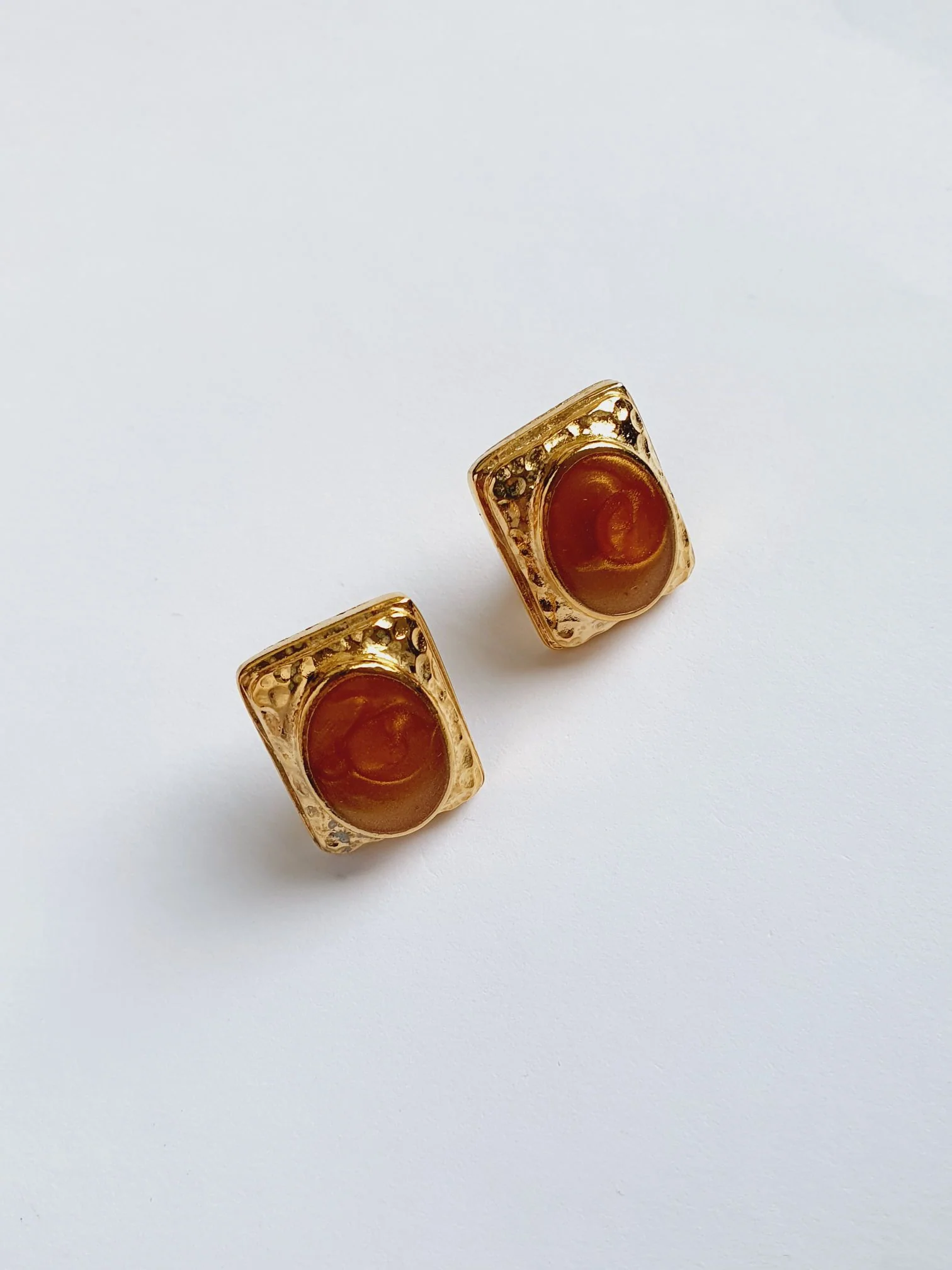 Vintage 80s Gold Plated Stud Earrings with Copper Enamel - Image 2