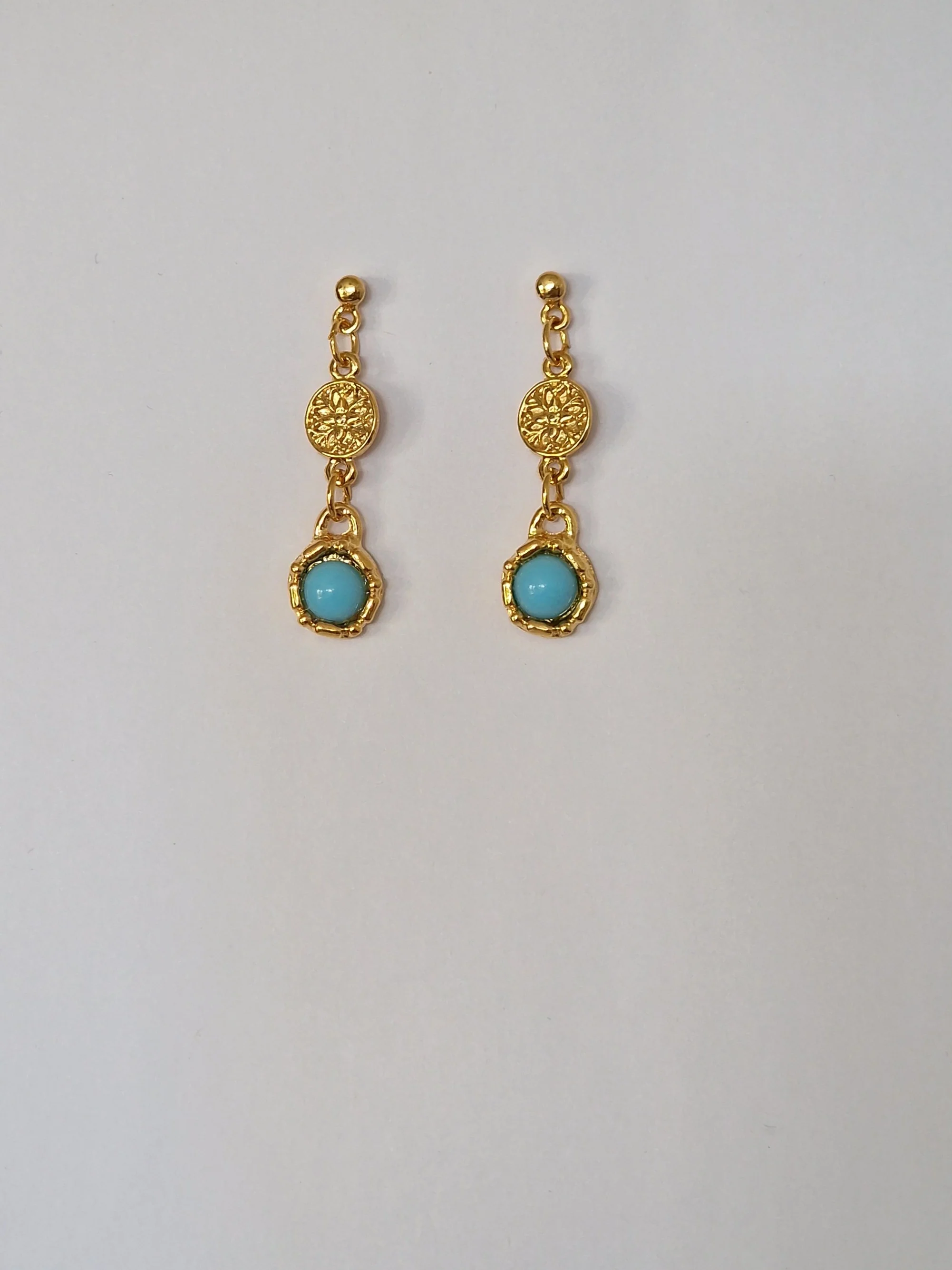 Vintage 80s Gold Plated Turquoise Drop Earring and Cocktail Ring Set - Image 2
