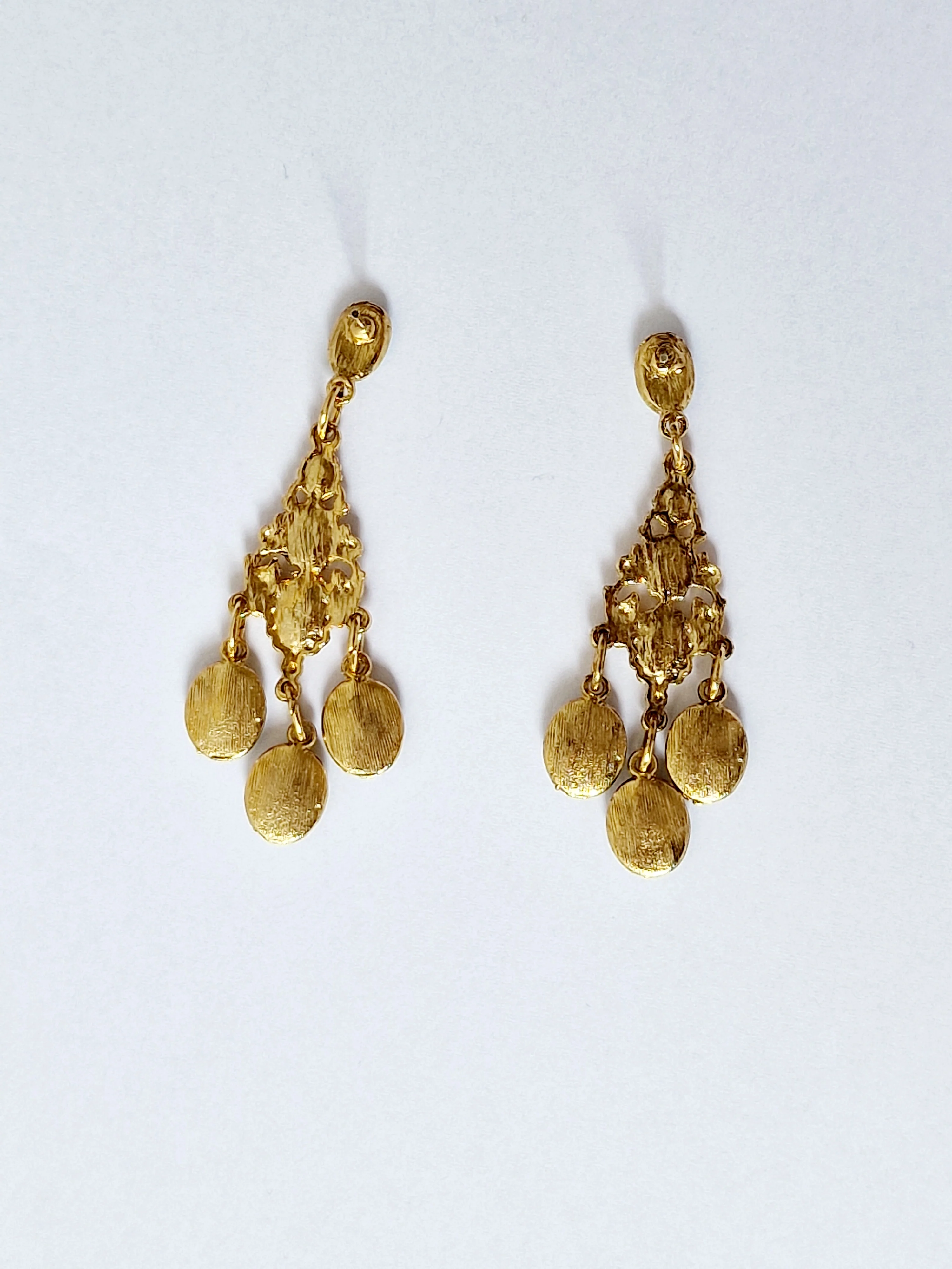 Vintage 80s Gold Plated Turquoise Enamel Boho Drop Earrings - Image 3