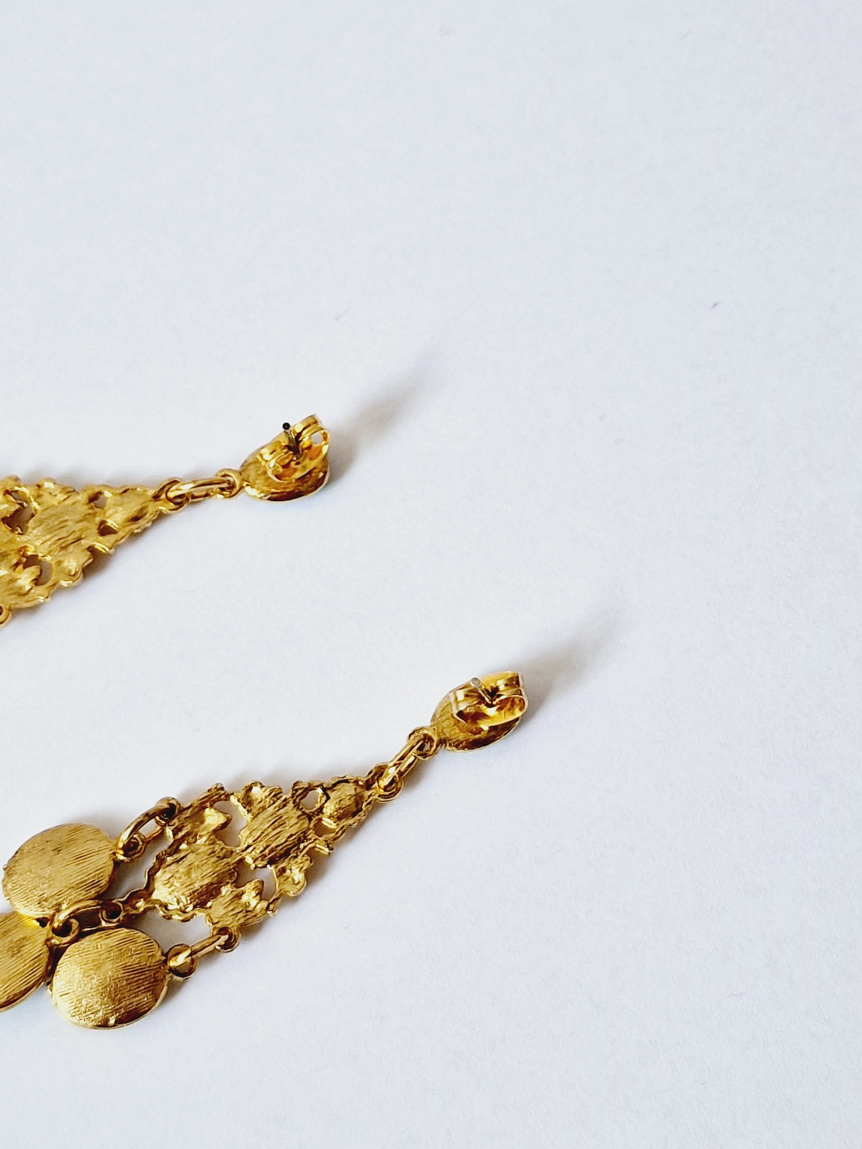 Vintage 80s Gold Plated Turquoise Enamel Boho Drop Earrings - Image 4