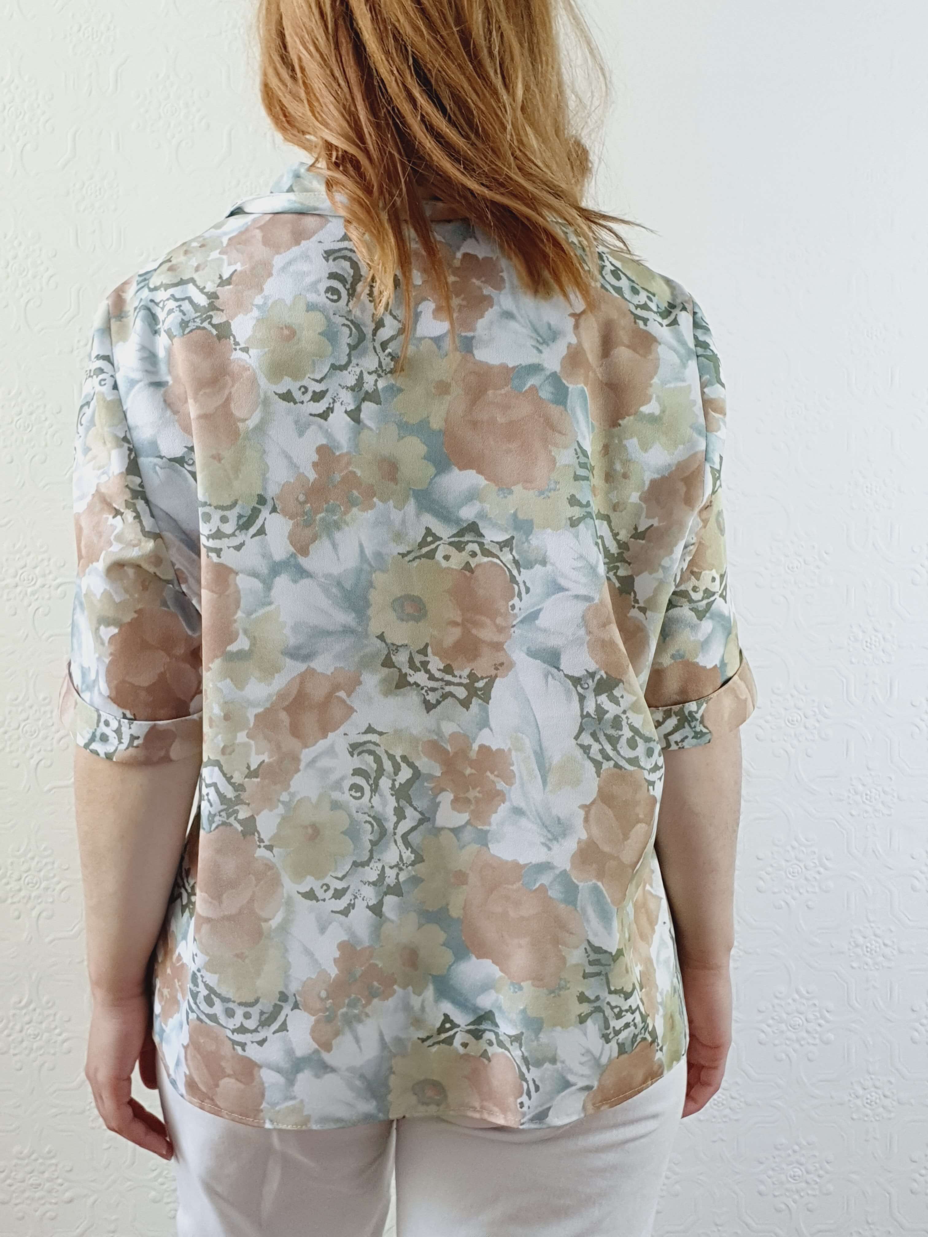 Vintage 80s Green Floral Short Sleeve Blouse - L/XL - Image 6