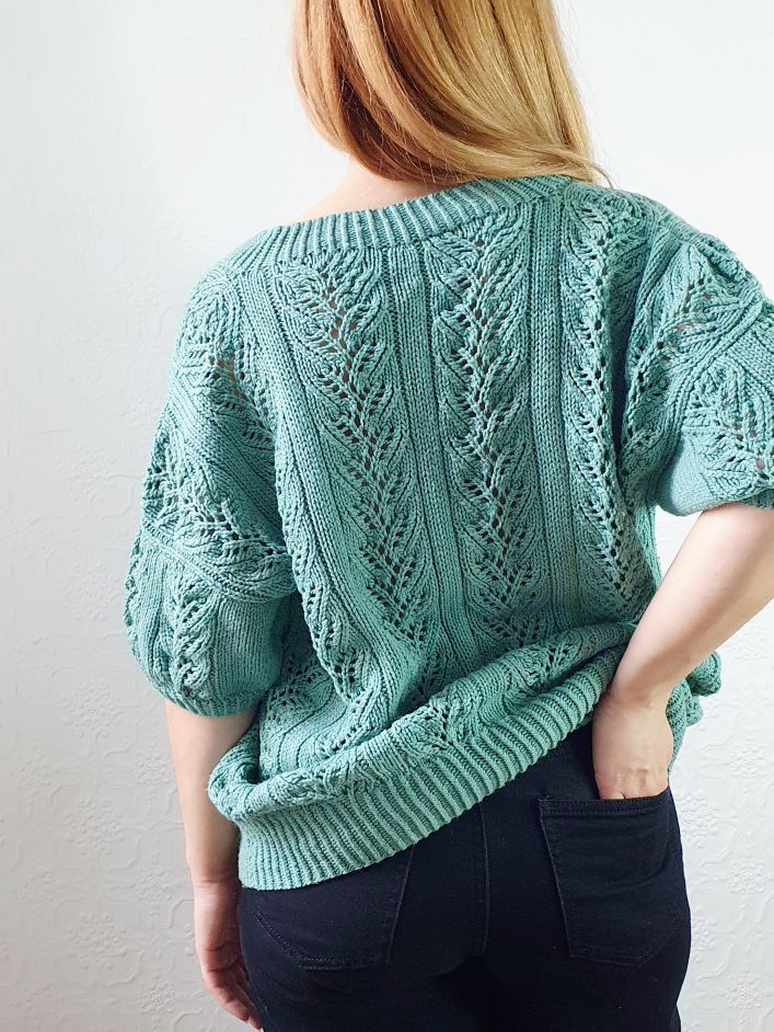 Vintage 80s Green V-Neck Crochet Jumper Top with Short Sleeves - L - Image 5