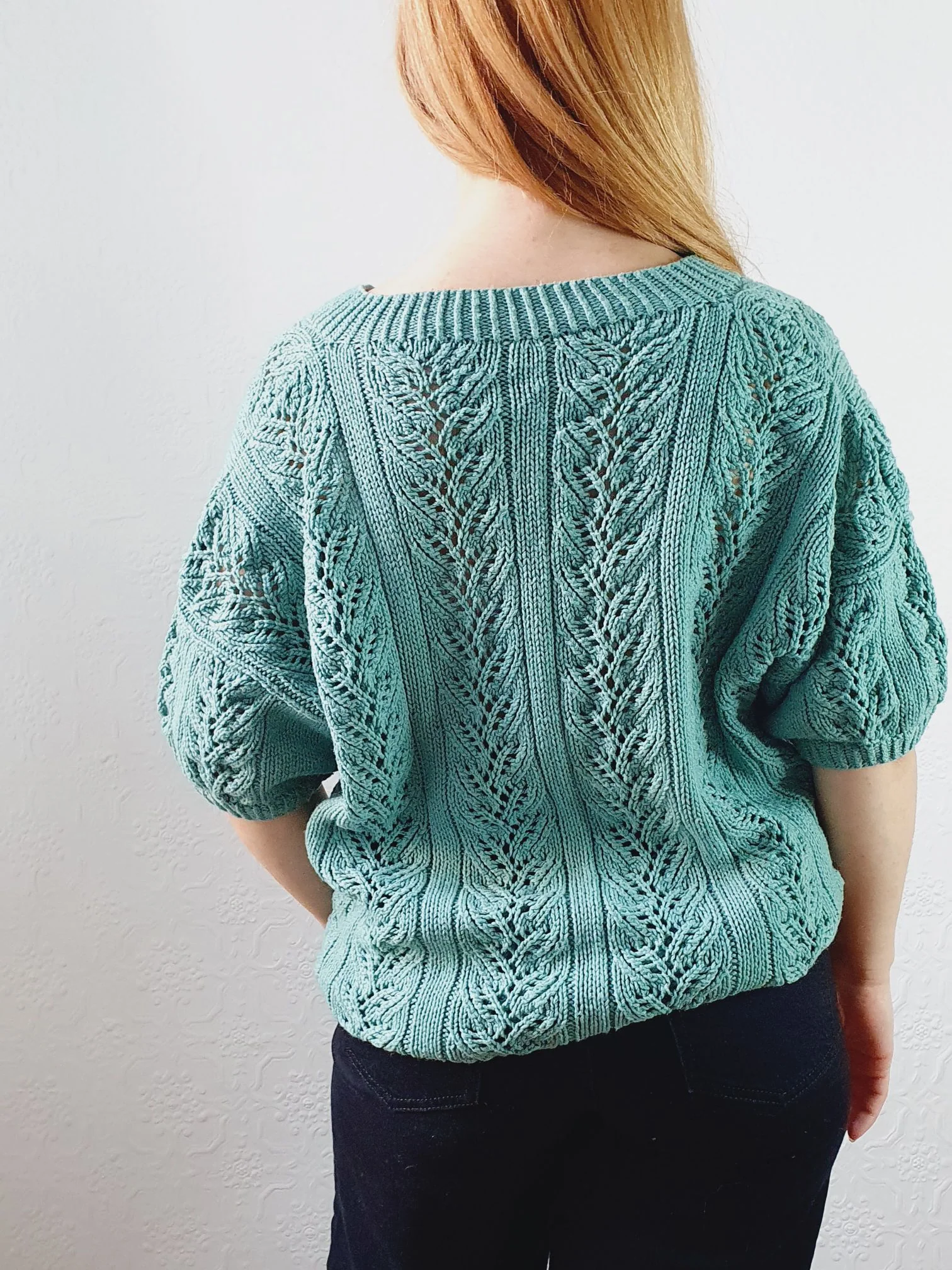 Vintage 80s Green V-Neck Crochet Jumper Top with Short Sleeves - L - Image 6