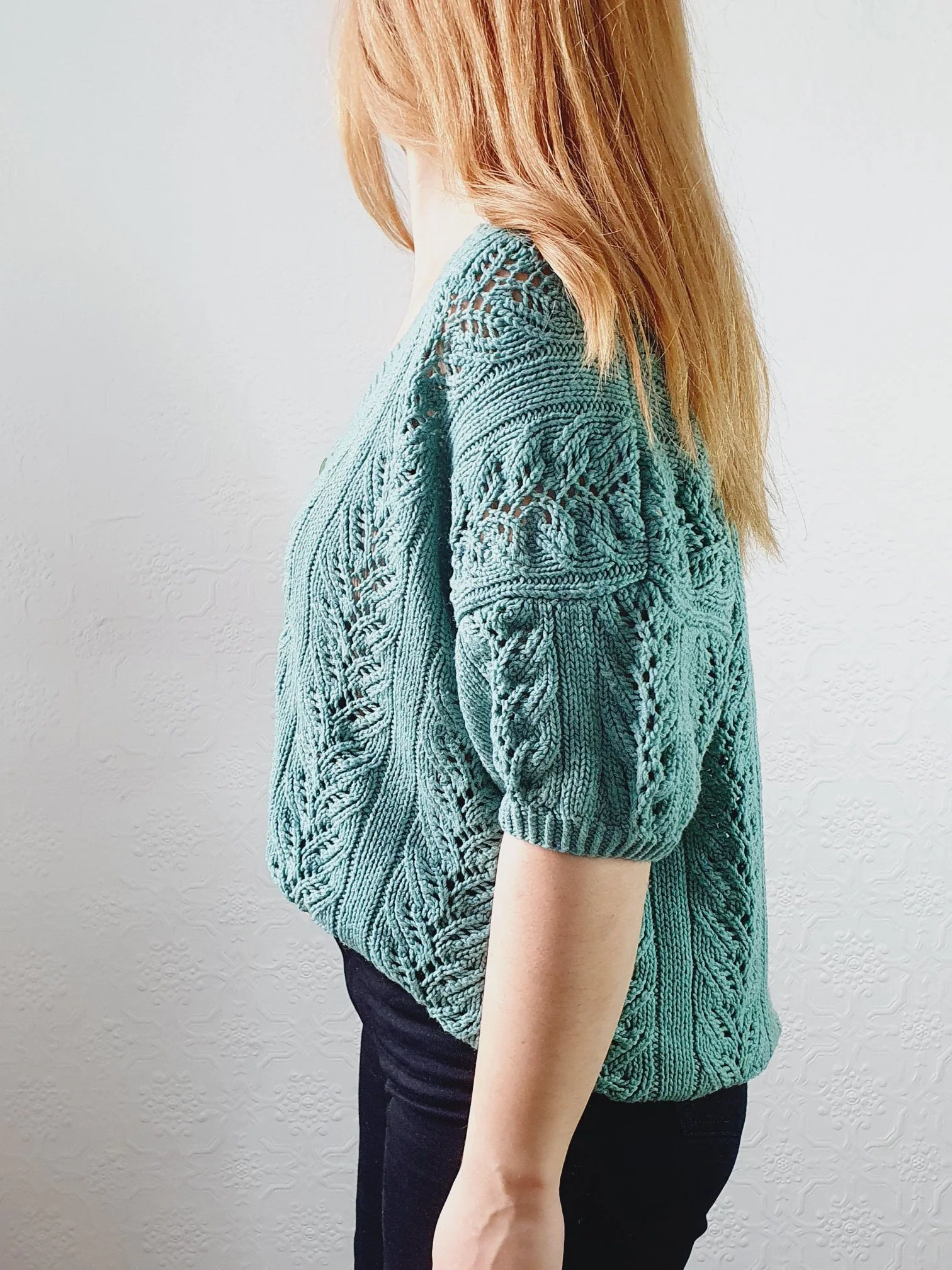Vintage 80s Green V-Neck Crochet Jumper Top with Short Sleeves - L - Image 7
