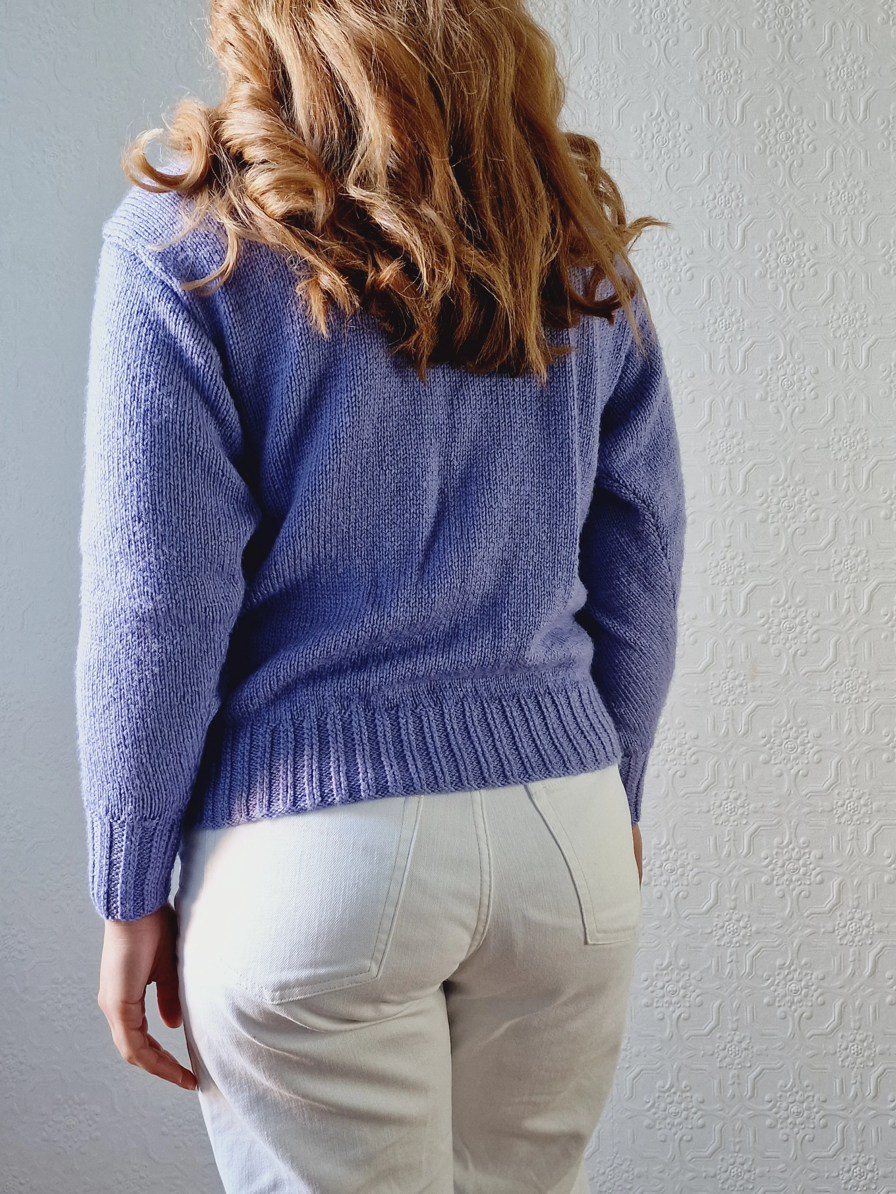 Vintage 80s Handknitted Lavender Purple Cable Knit Jumper with Crew Neck - S/M - Image 4