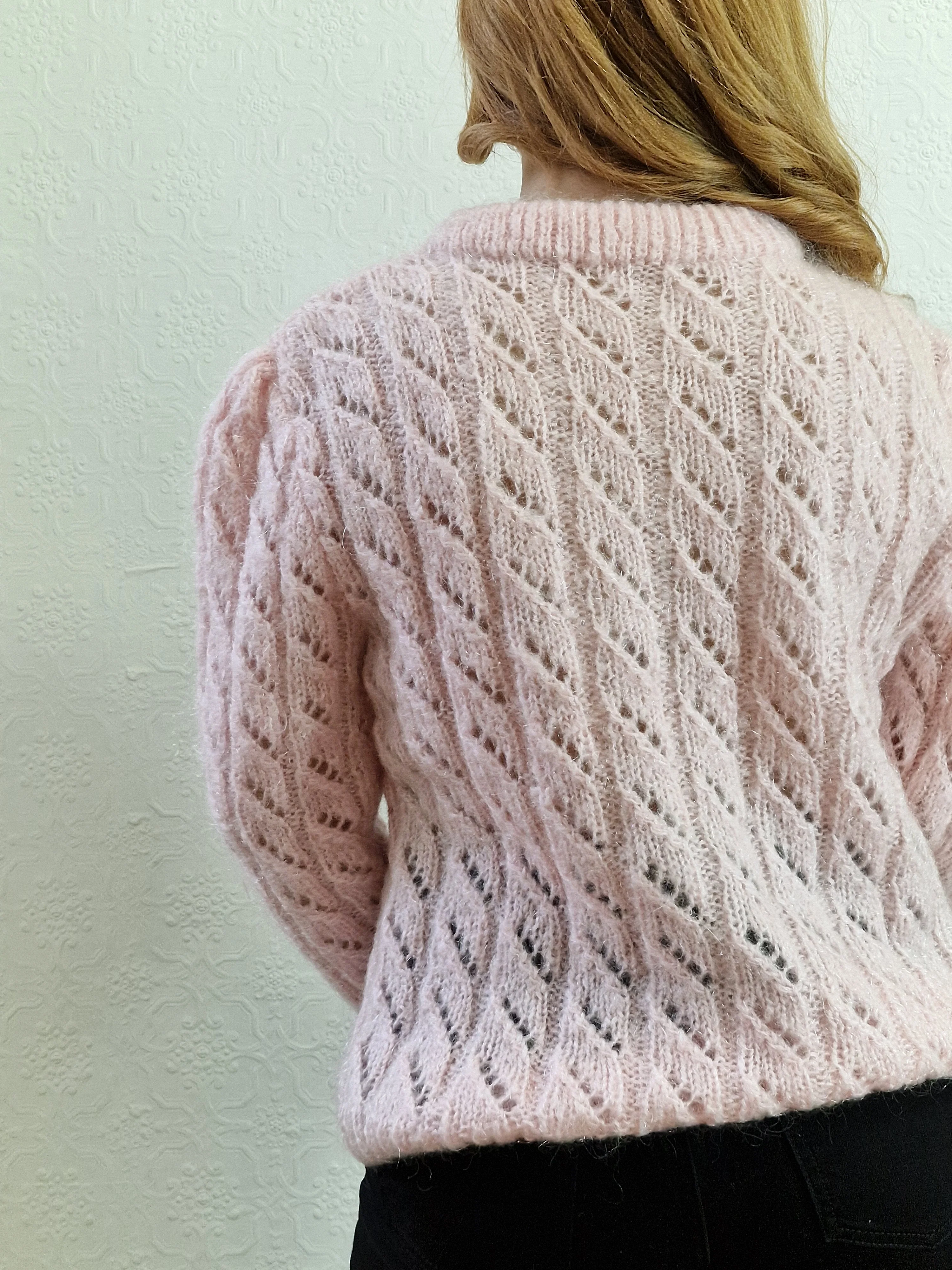 Vintage 80s Handknitted Pink Mohair Jumper with Crew Neck - S/M - Image 5