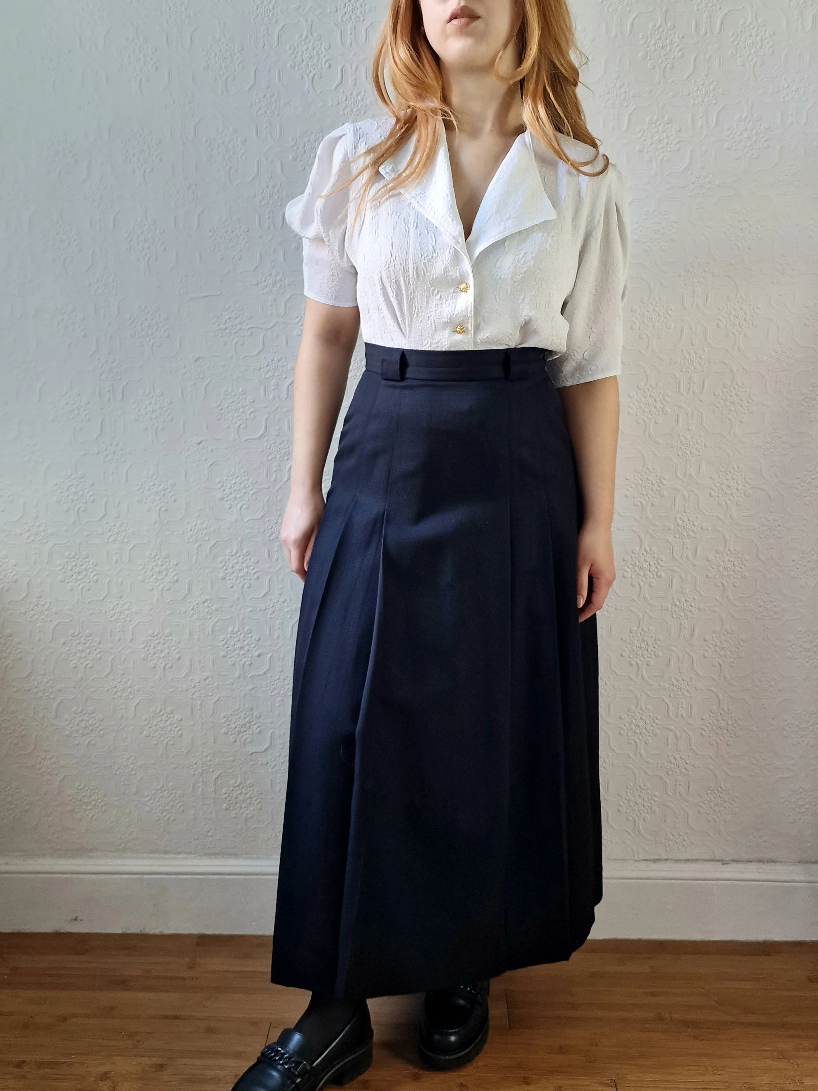 Vintage 80s High Waisted Black 100% Wool Laura Ashley Skirt with Pleating - S - Image 6