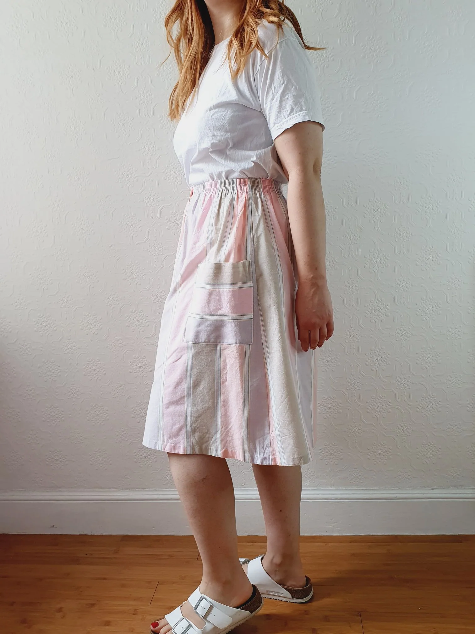 Vintage 80s High Waisted Pastel Pink Striped Skirt with Pockets - XS/S - Image 3