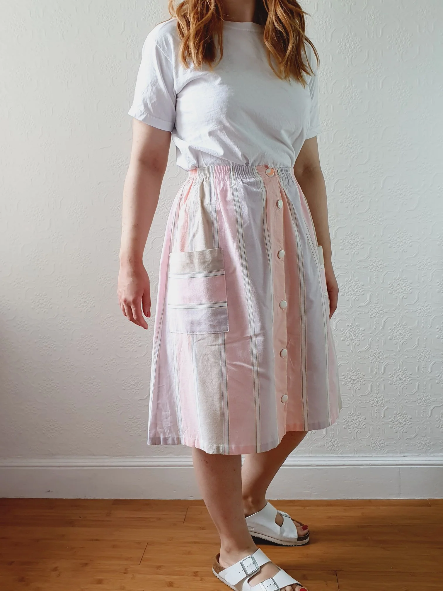 Vintage 80s High Waisted Pastel Pink Striped Skirt with Pockets - XS/S - Image 5