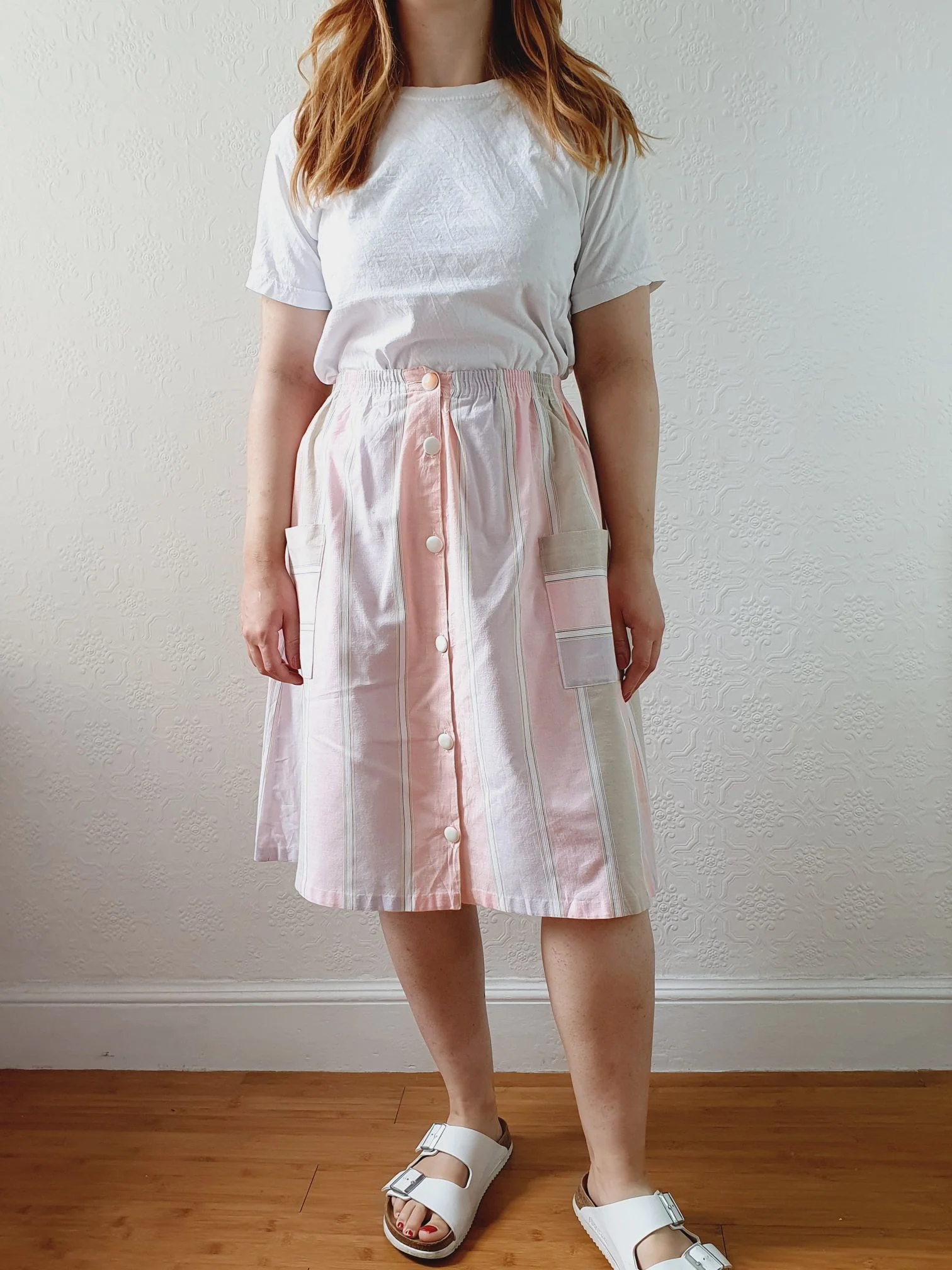 Vintage 80s High Waisted Pastel Pink Striped Skirt with Pockets - XS/S - Image 8