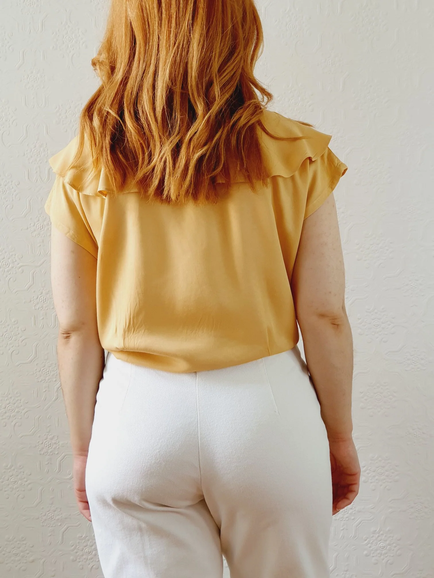 Vintage 80s Honey Yellow Statement Collar Blouse - S/M - Image 4