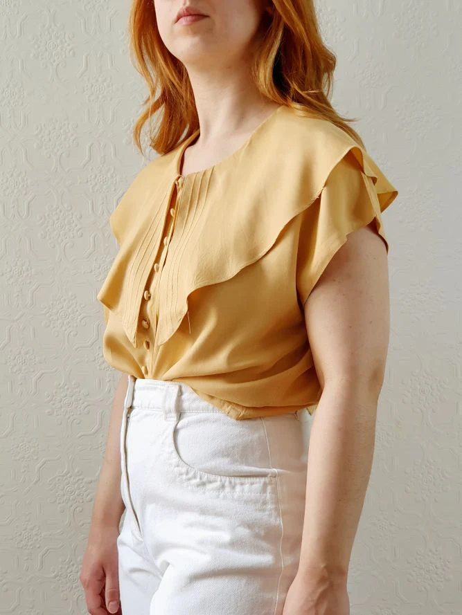 Vintage 80s Honey Yellow Statement Collar Blouse - S/M - Image 5