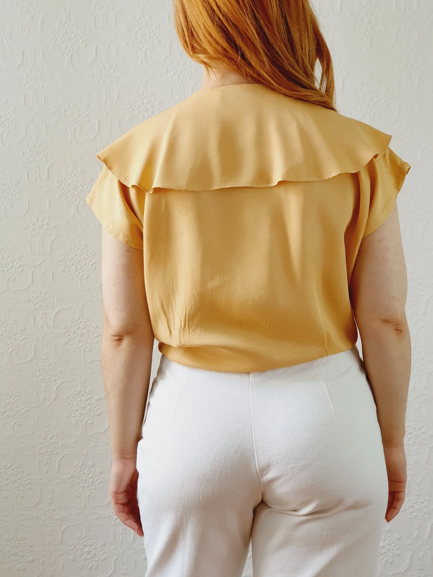 Vintage 80s Honey Yellow Statement Collar Blouse - S/M - Image 6