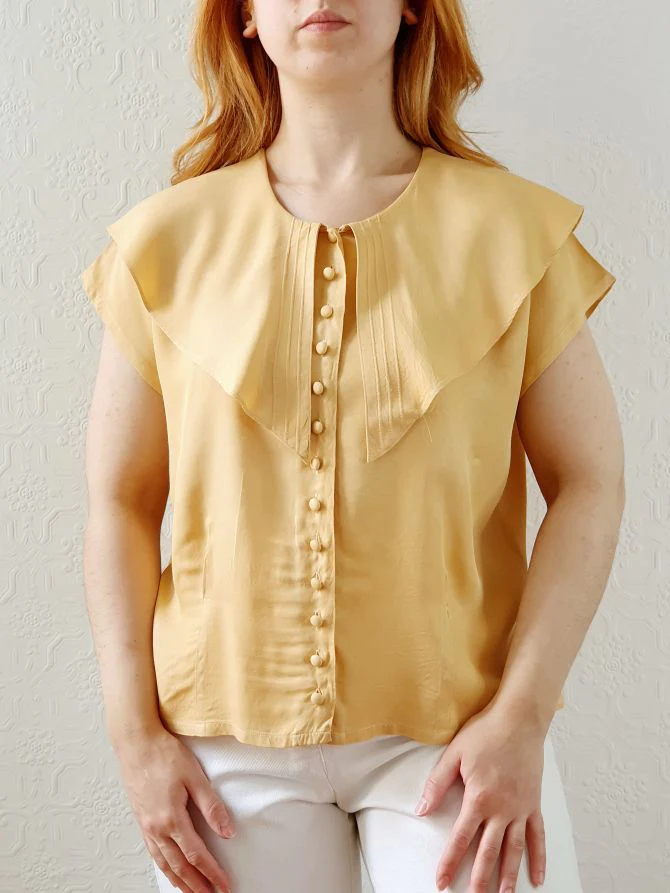 Vintage 80s Honey Yellow Statement Collar Blouse - S/M - Image 8