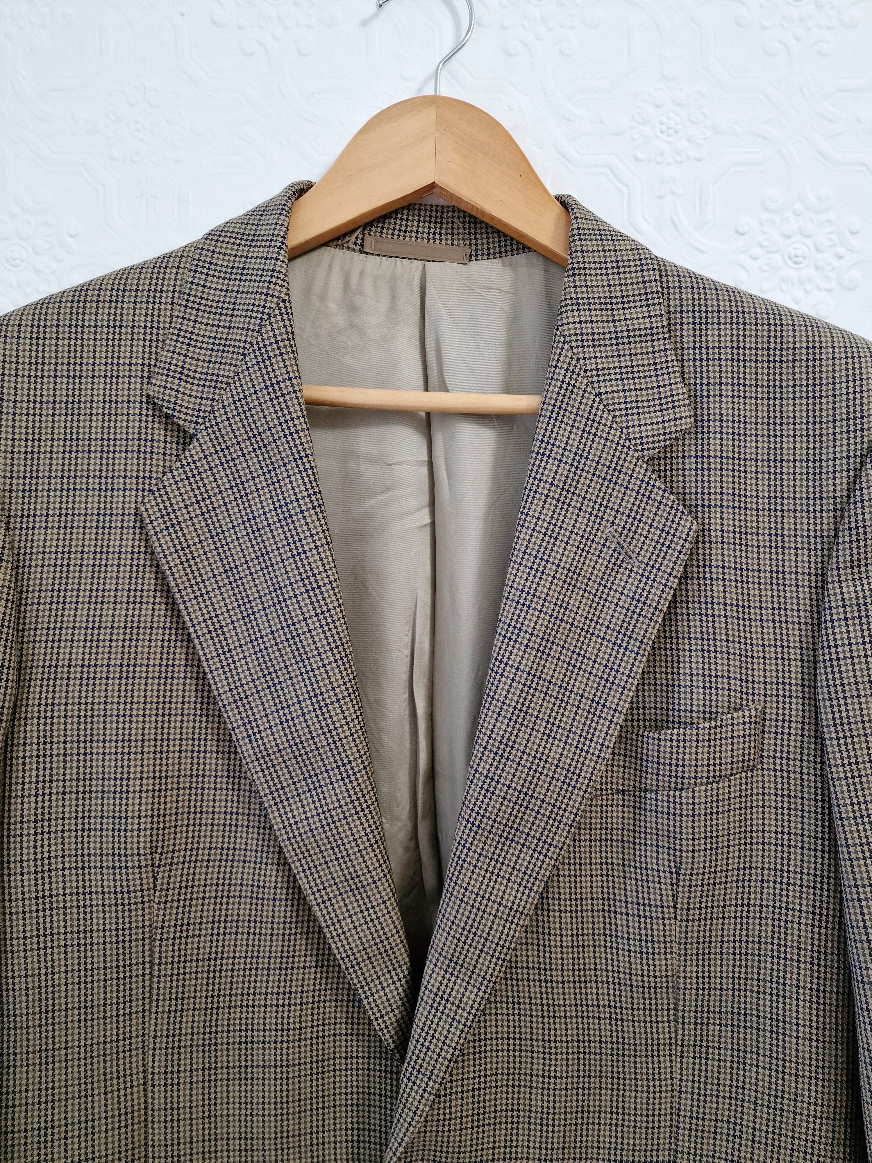 Vintage 80s Khaki Green Houndstooth Wool Blazer - M - Image 10