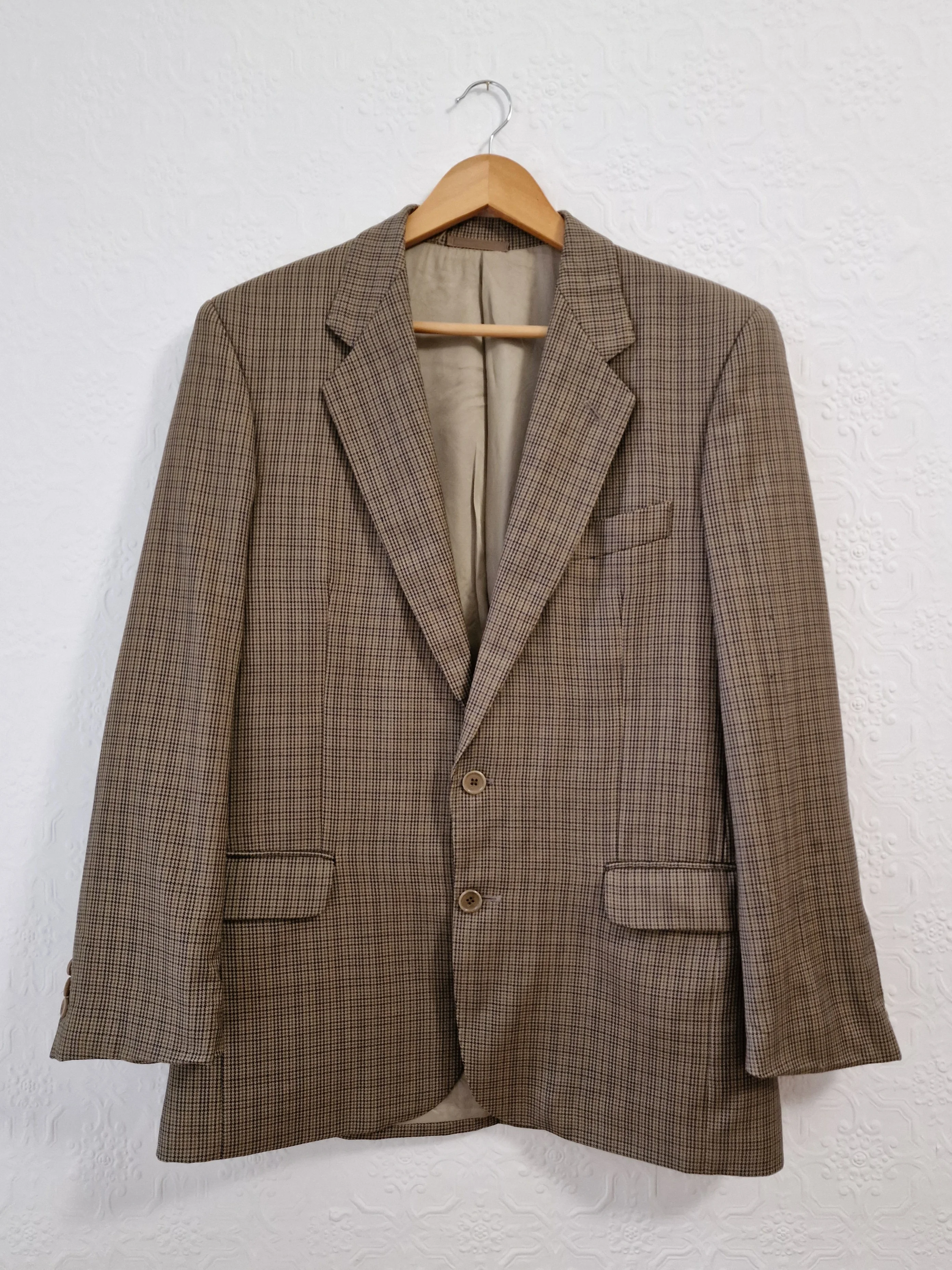 Vintage 80s Khaki Green Houndstooth Wool Blazer - M - Image 8