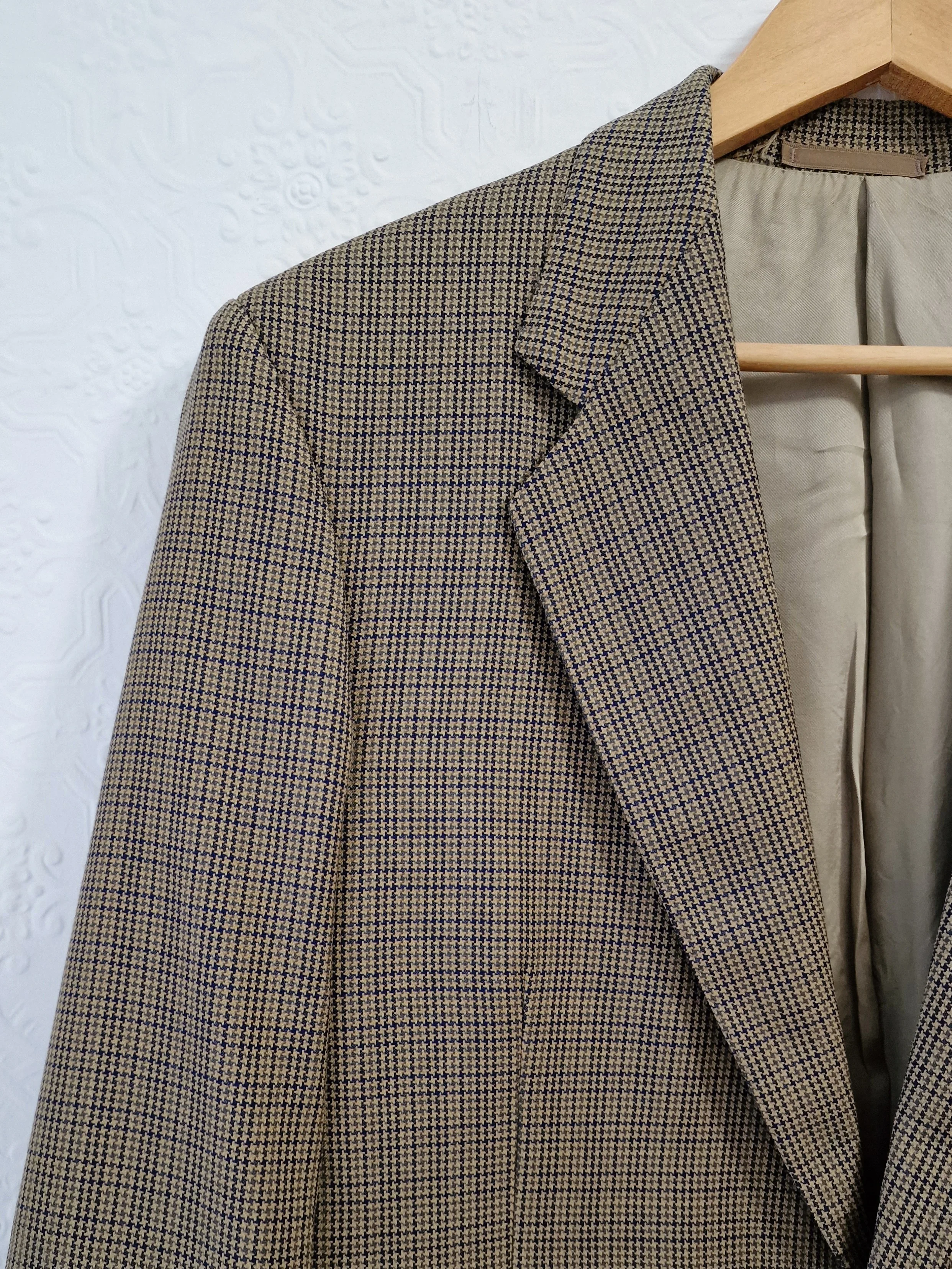 Vintage 80s Khaki Green Houndstooth Wool Blazer - M - Image 9