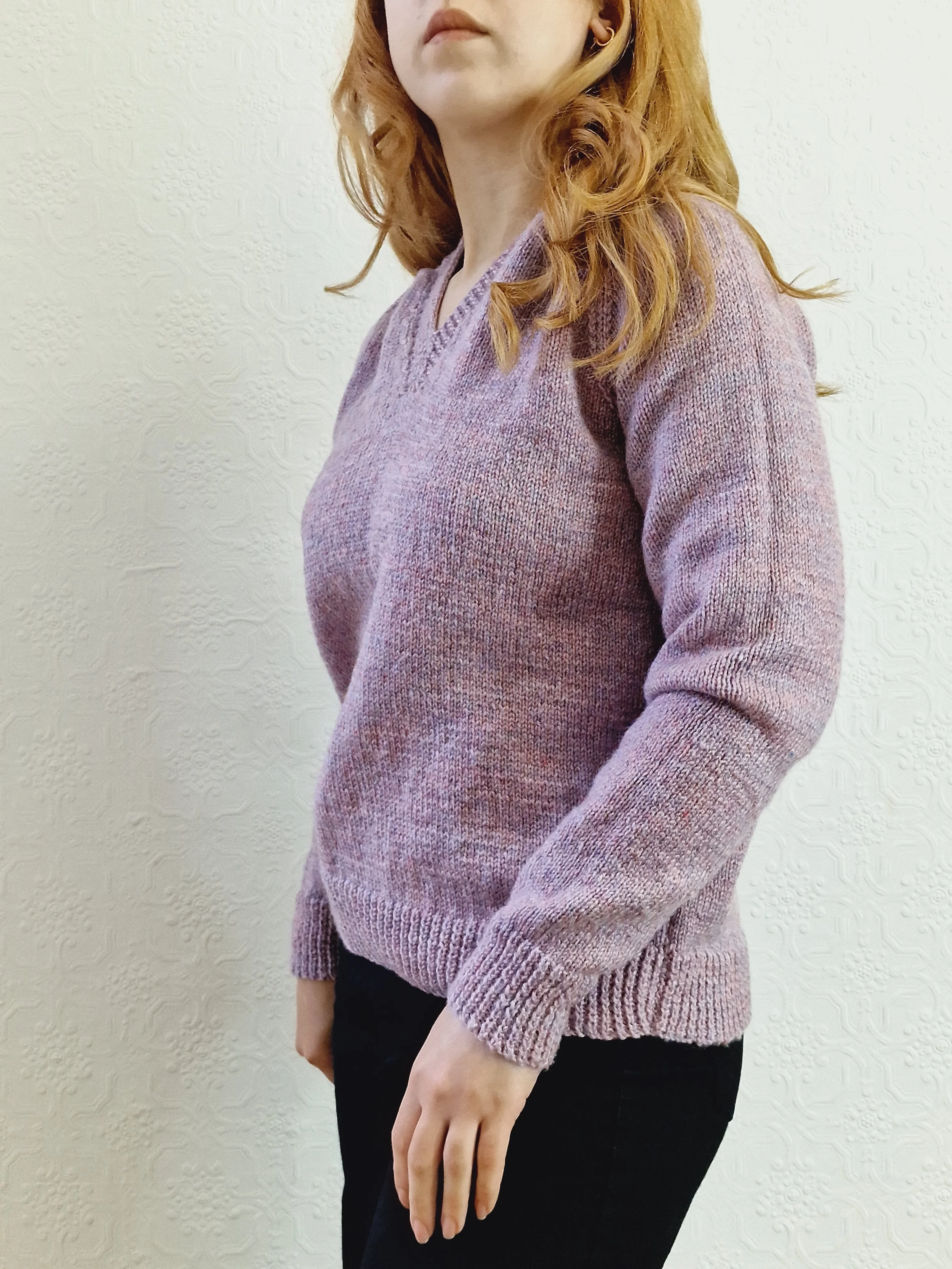 Vintage 80s Lavender Purple V-Neck Handknitted Jumper - S/M - Image 5