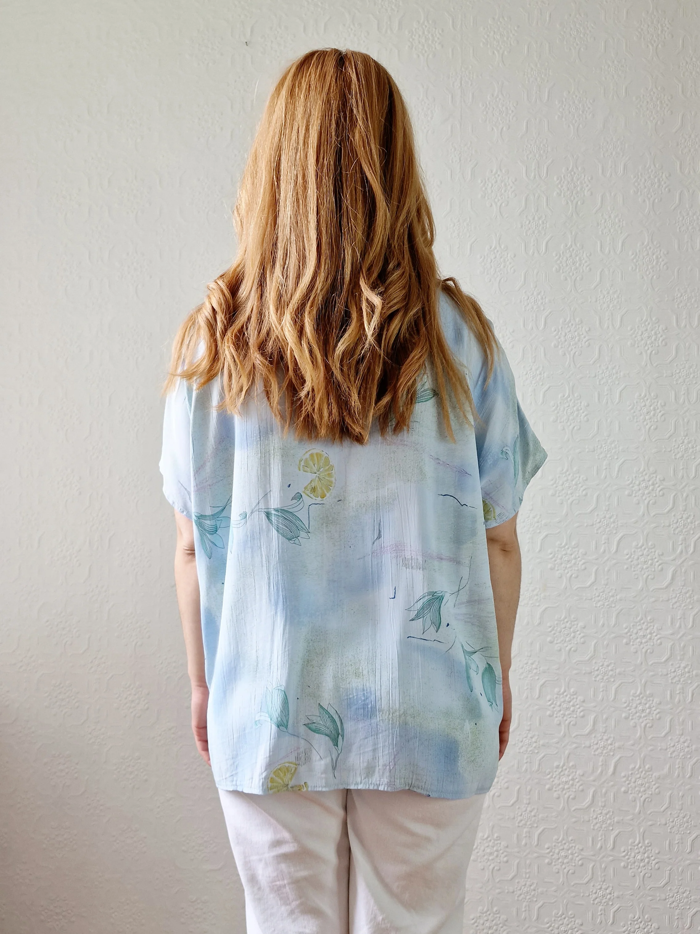 Vintage 80s Light Blue Blouse with Cap Sleeves - M - Image 4