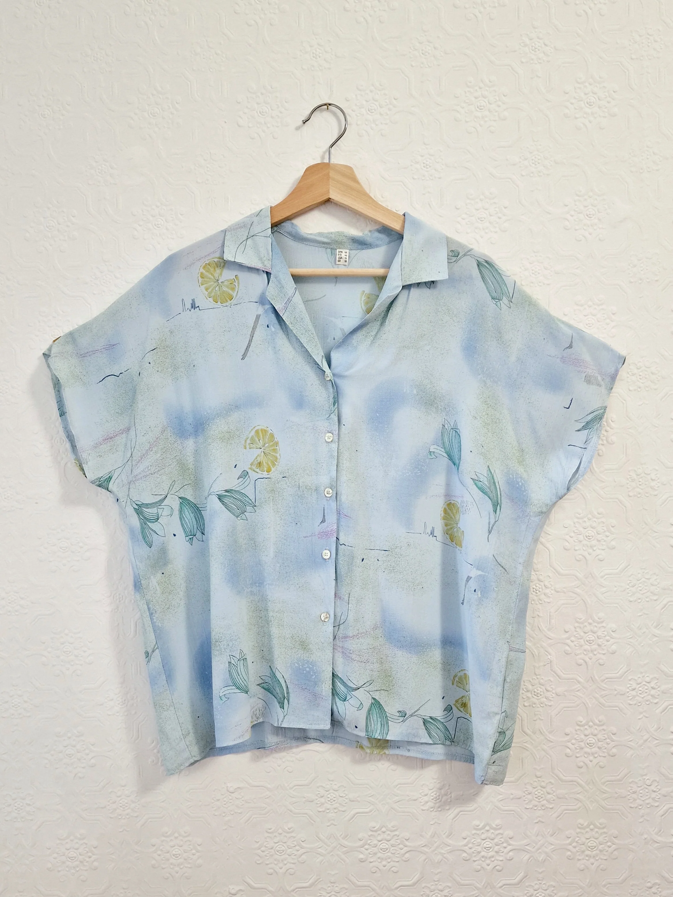 Vintage 80s Light Blue Blouse with Cap Sleeves - M - Image 6