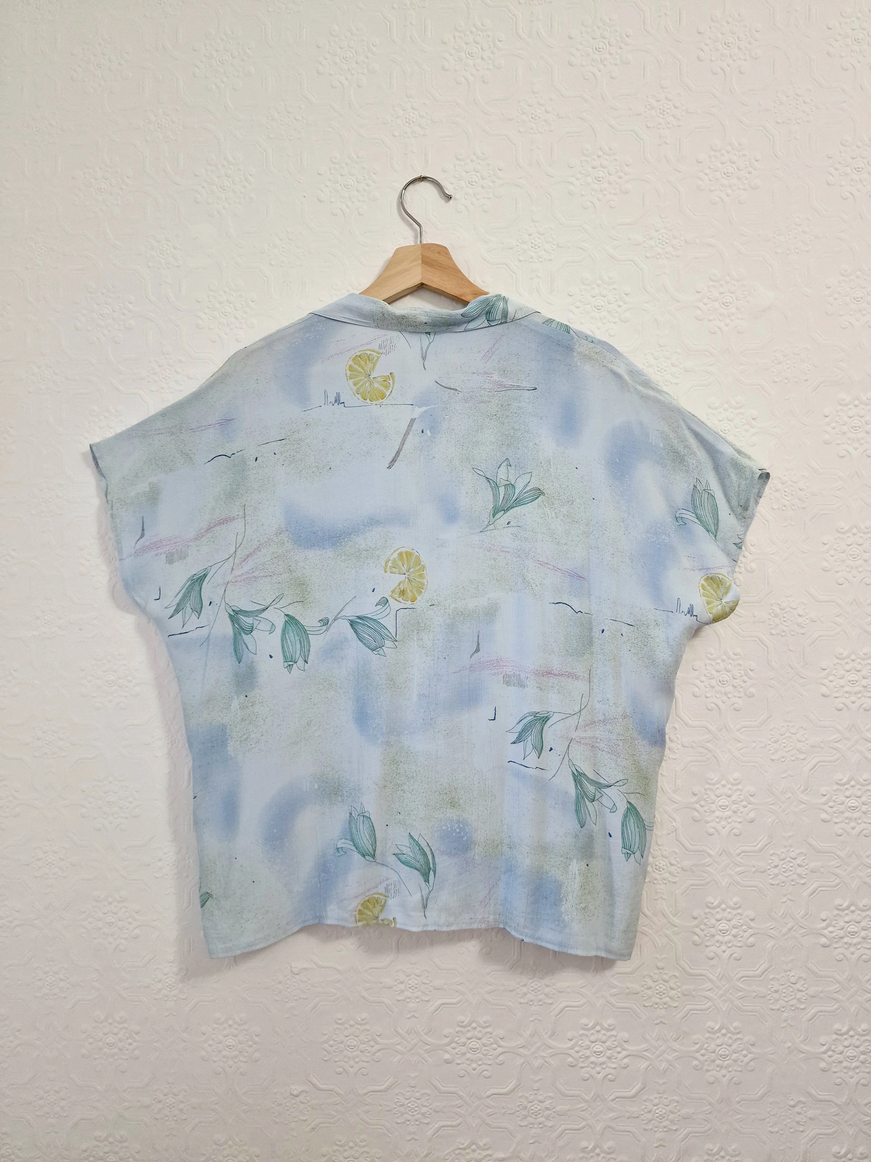 Vintage 80s Light Blue Blouse with Cap Sleeves - M - Image 8