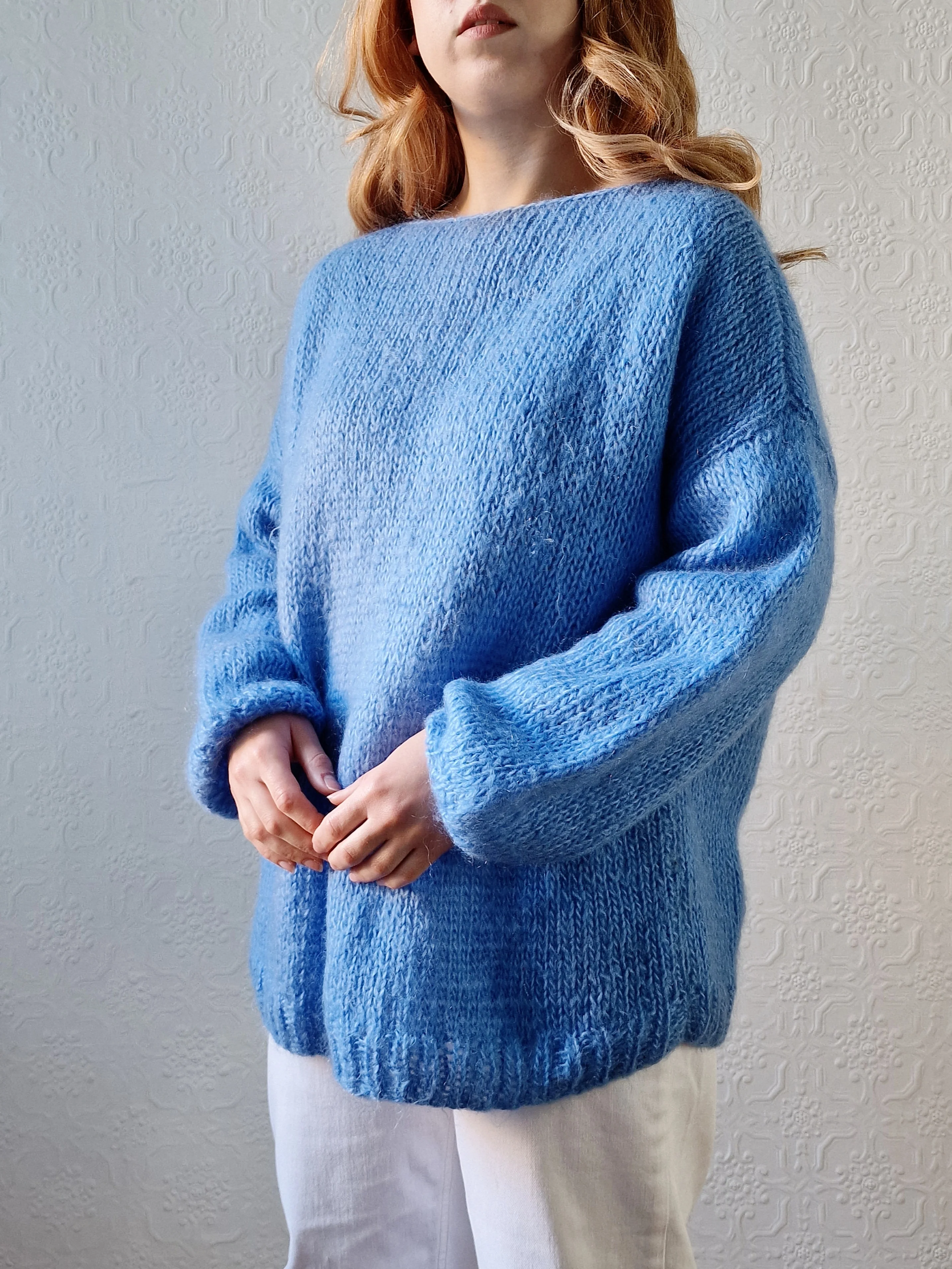 Vintage 80s Light Blue Mohair Jumper with Boat Neck - XL - Image 10