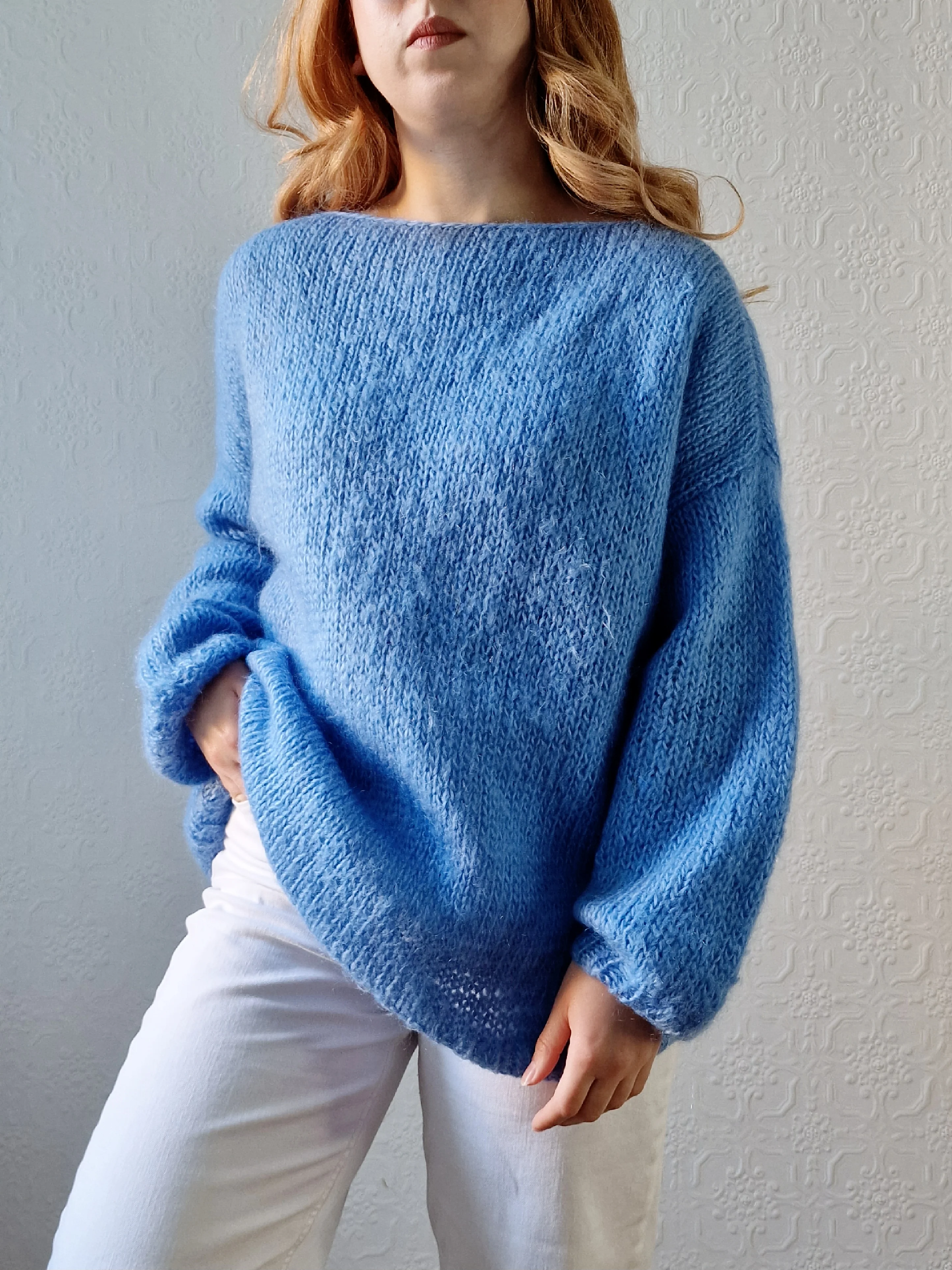 Vintage 80s Light Blue Mohair Jumper with Boat Neck - XL - Image 11