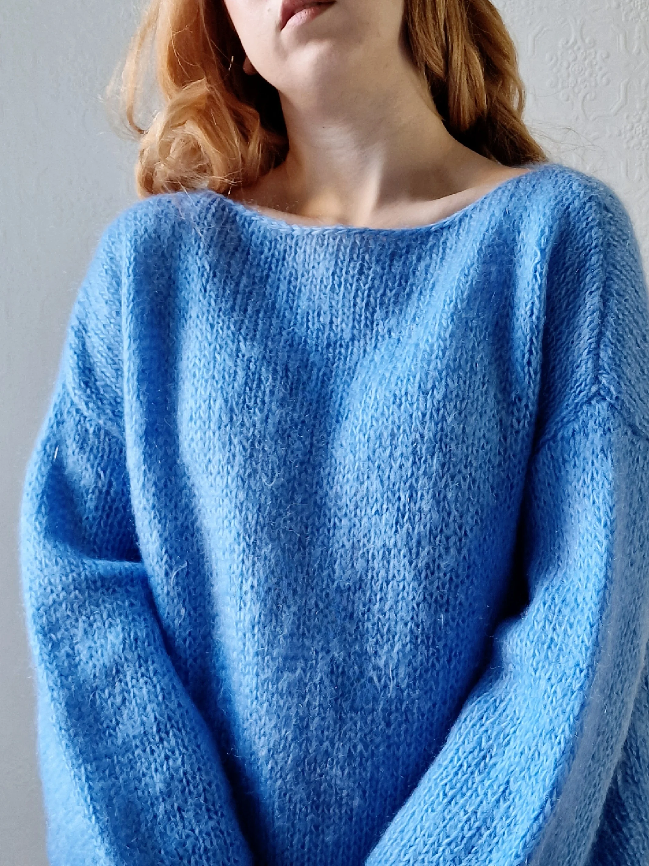 Vintage 80s Light Blue Mohair Jumper with Boat Neck - XL - Image 4