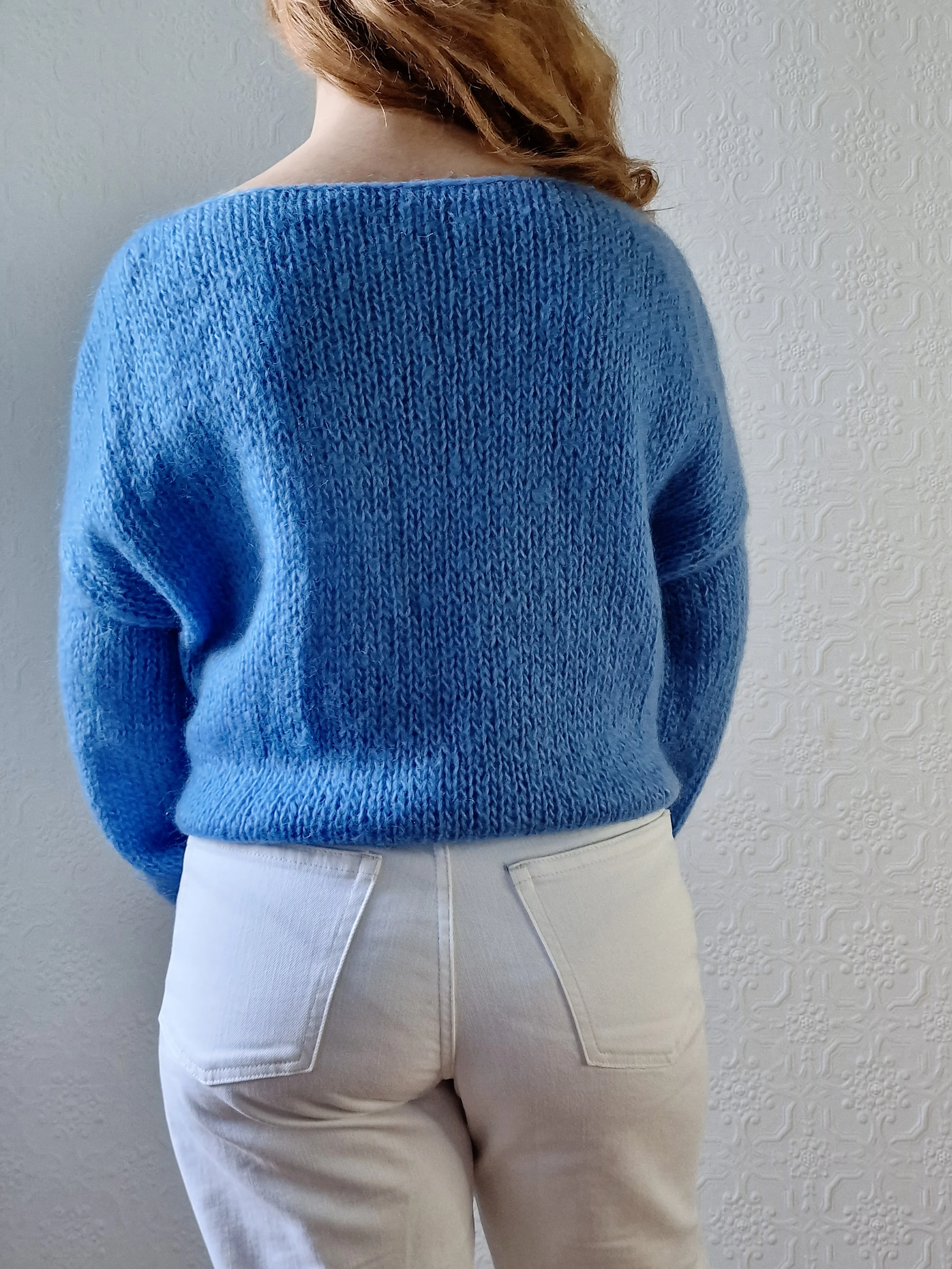 Vintage 80s Light Blue Mohair Jumper with Boat Neck - XL - Image 6