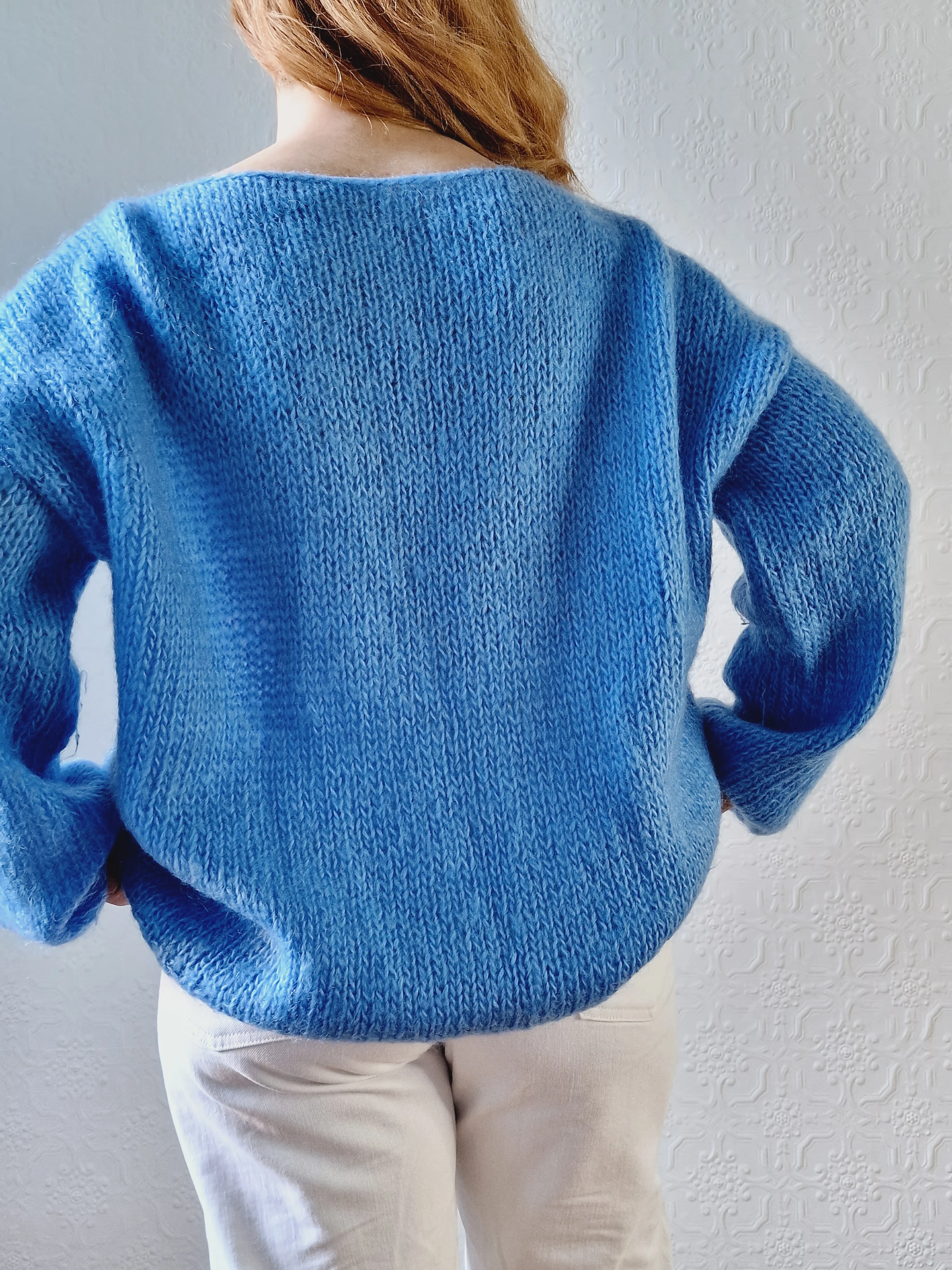 Vintage 80s Light Blue Mohair Jumper with Boat Neck - XL - Image 7