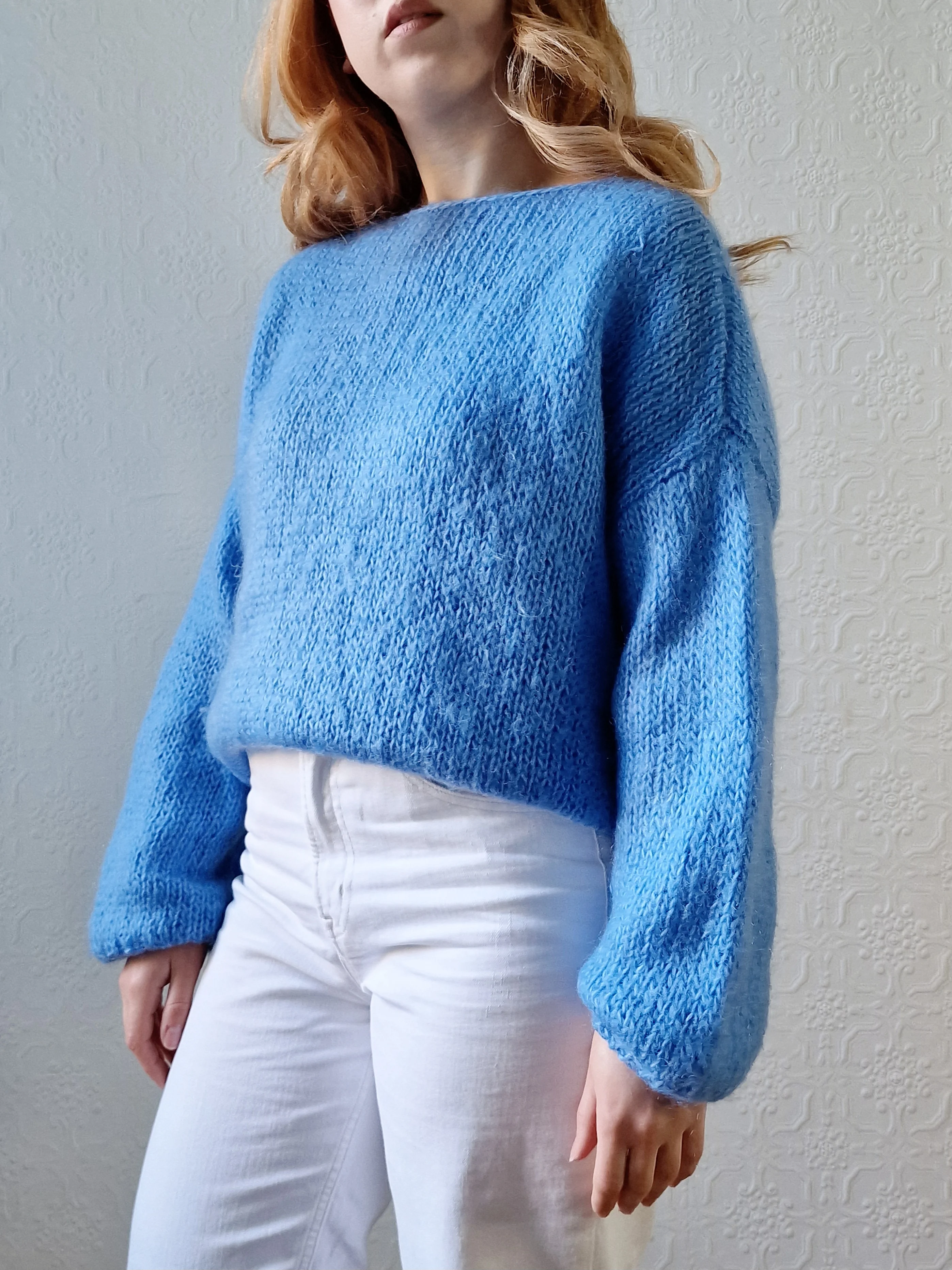 Vintage 80s Light Blue Mohair Jumper with Boat Neck - XL - Image 8