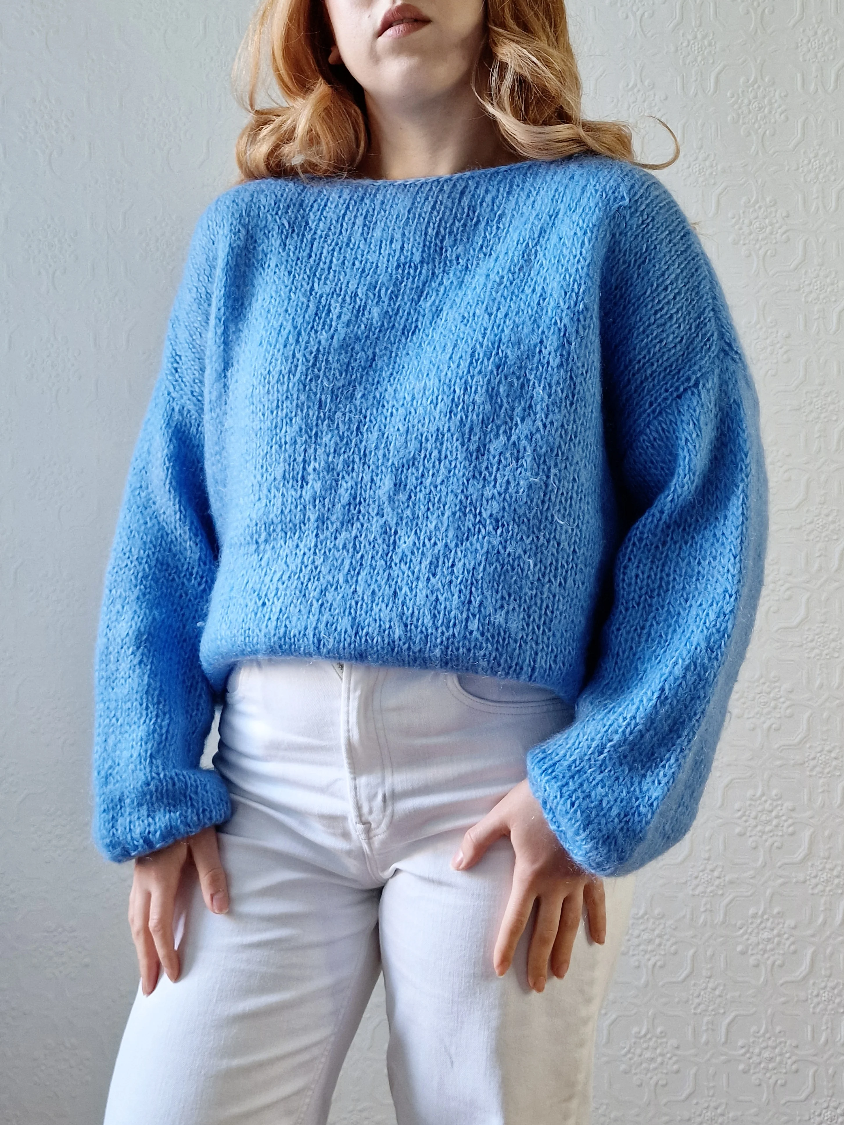 Vintage 80s Light Blue Mohair Jumper with Boat Neck - XL - Image 9