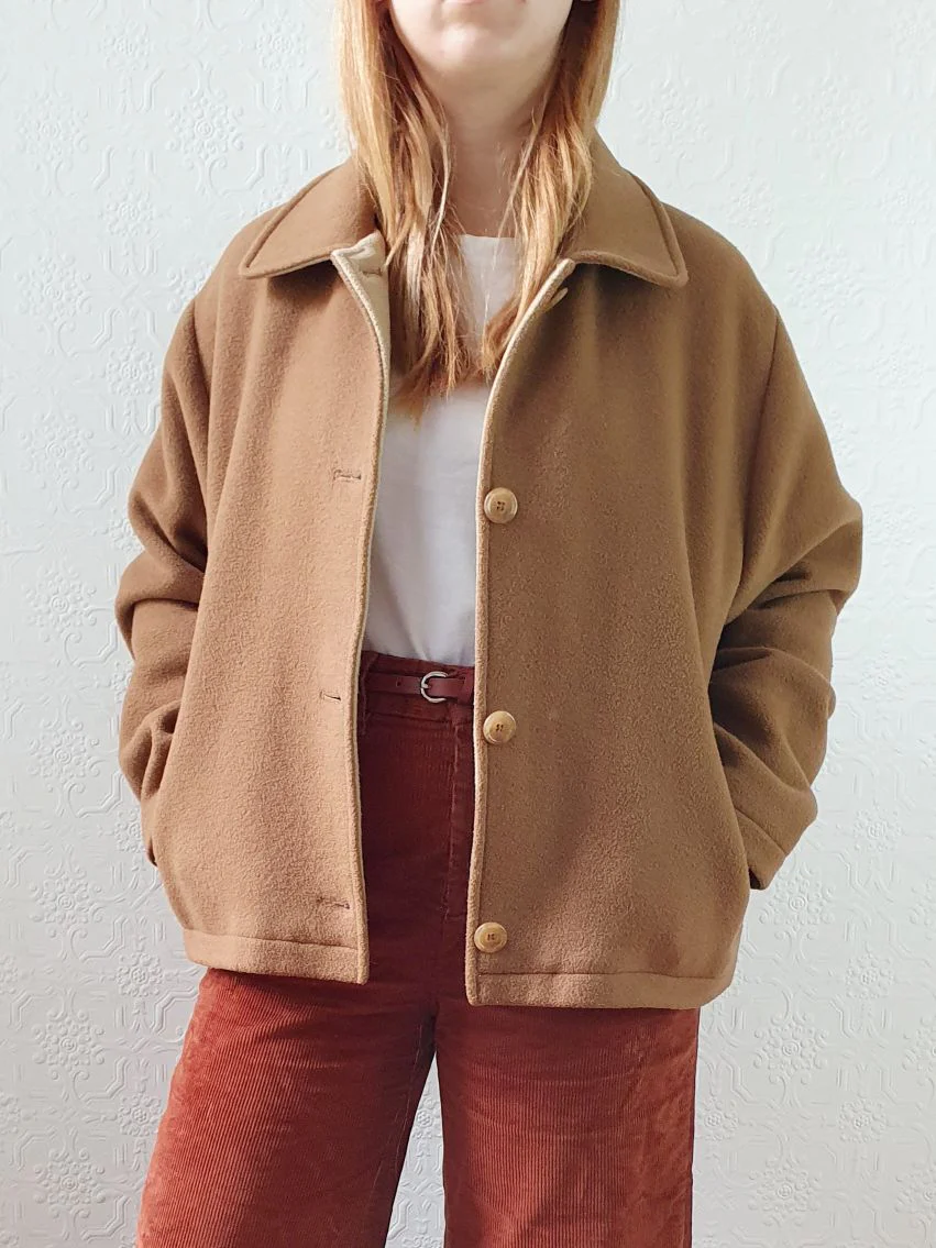 Vintage 80s Light Camel Brown Short Wool & Cashmere Jacket - M