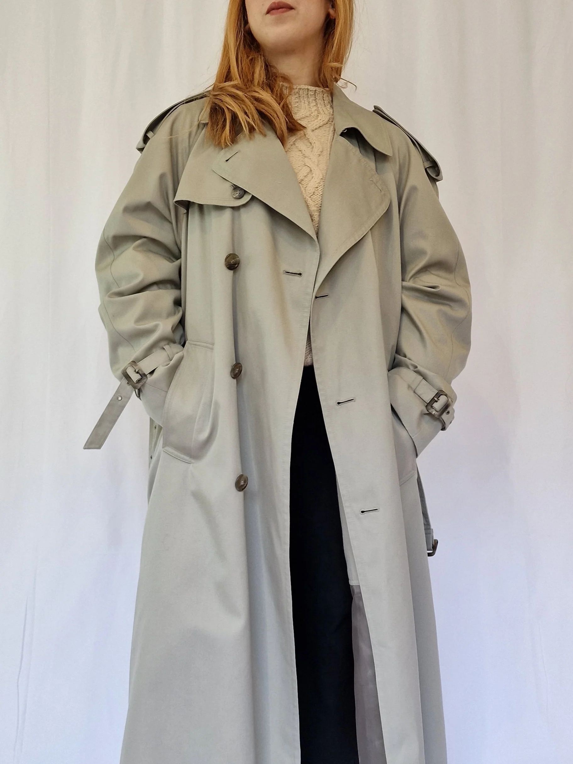 Vintage 80s Light Grey Single Breasted Trench Coat by Dannimac - XL