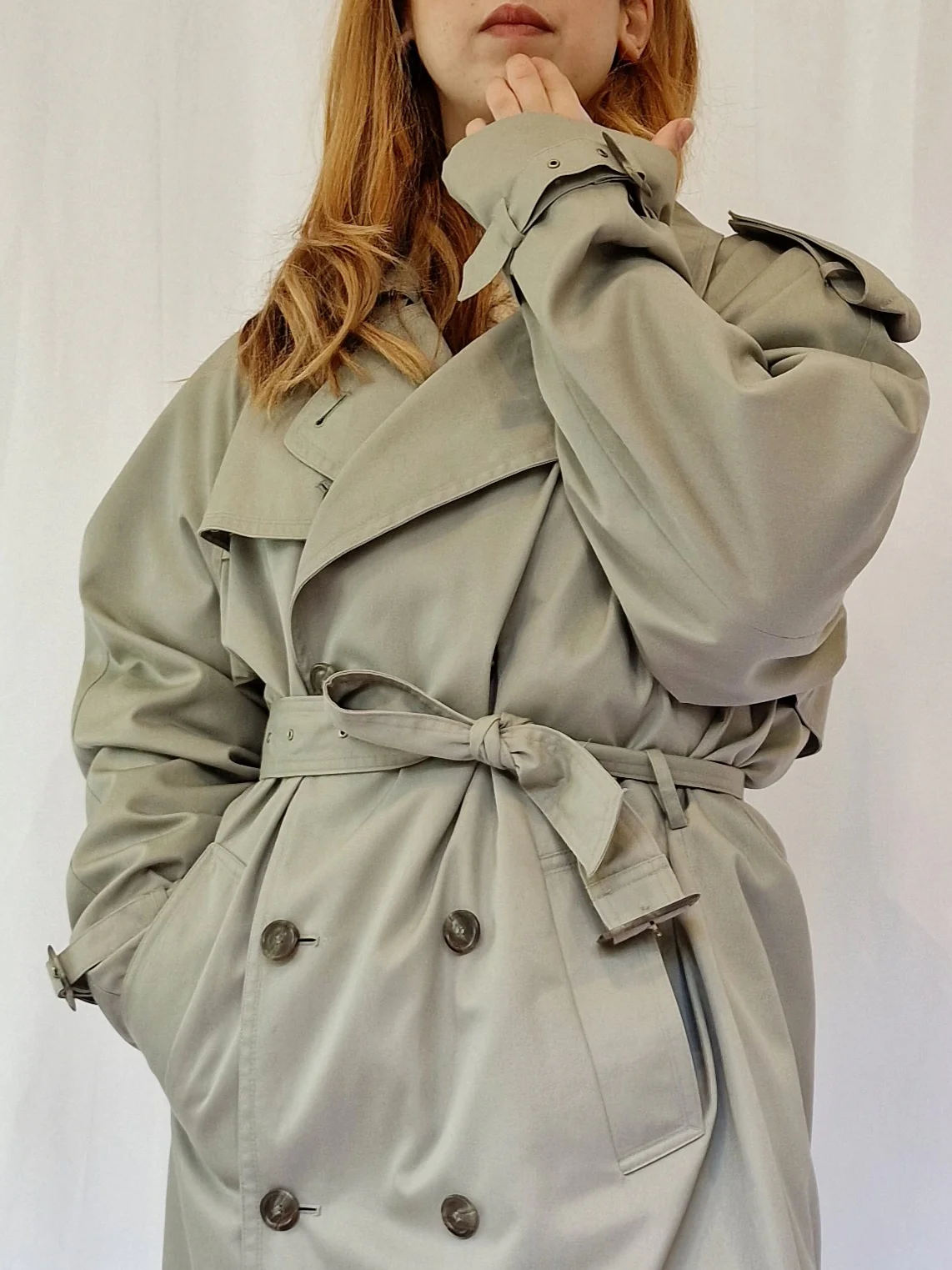 Vintage 80s Light Grey Single Breasted Trench Coat by Dannimac - XL - Image 2