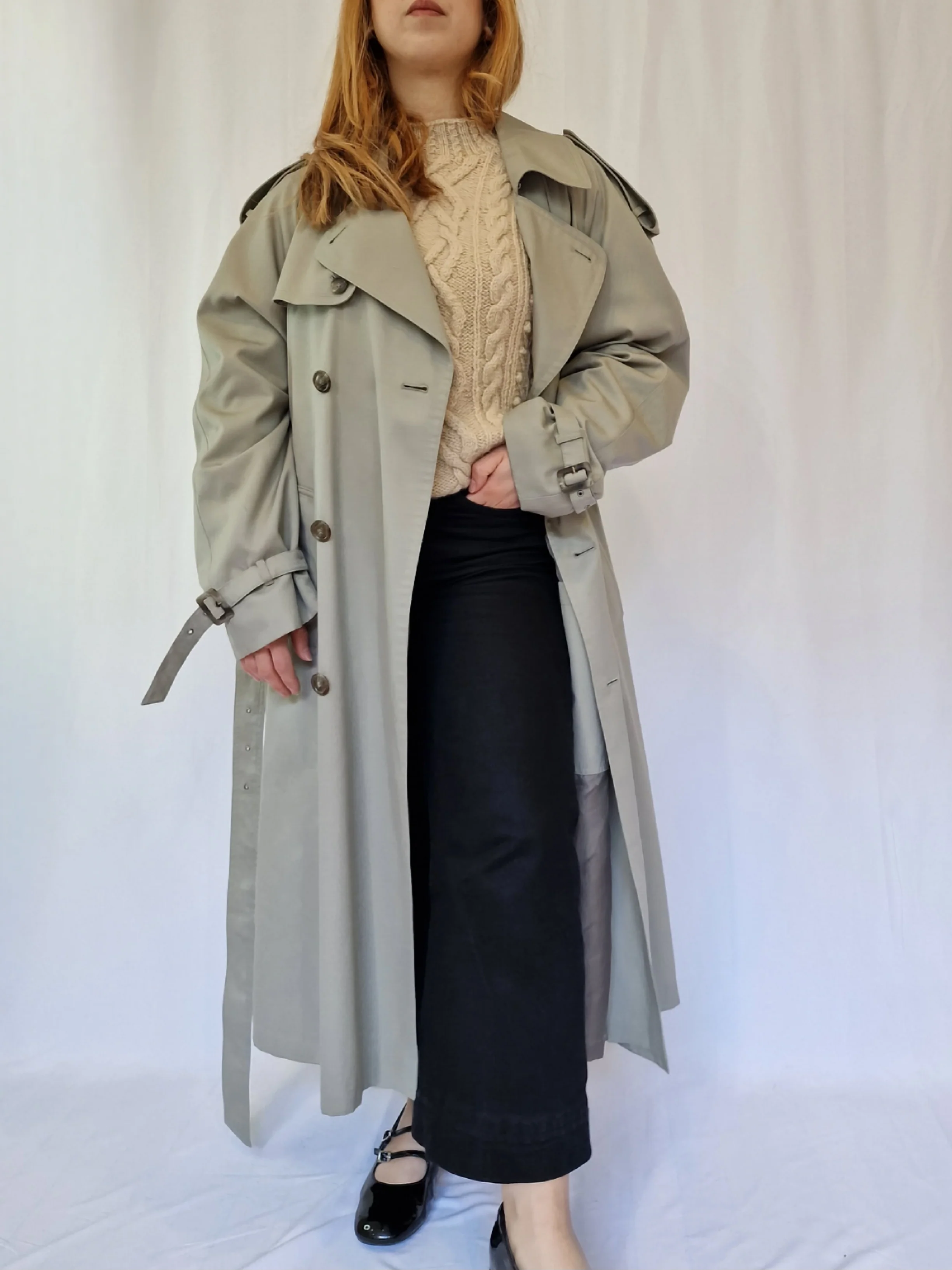 Vintage 80s Light Grey Single Breasted Trench Coat by Dannimac - XL - Image 3
