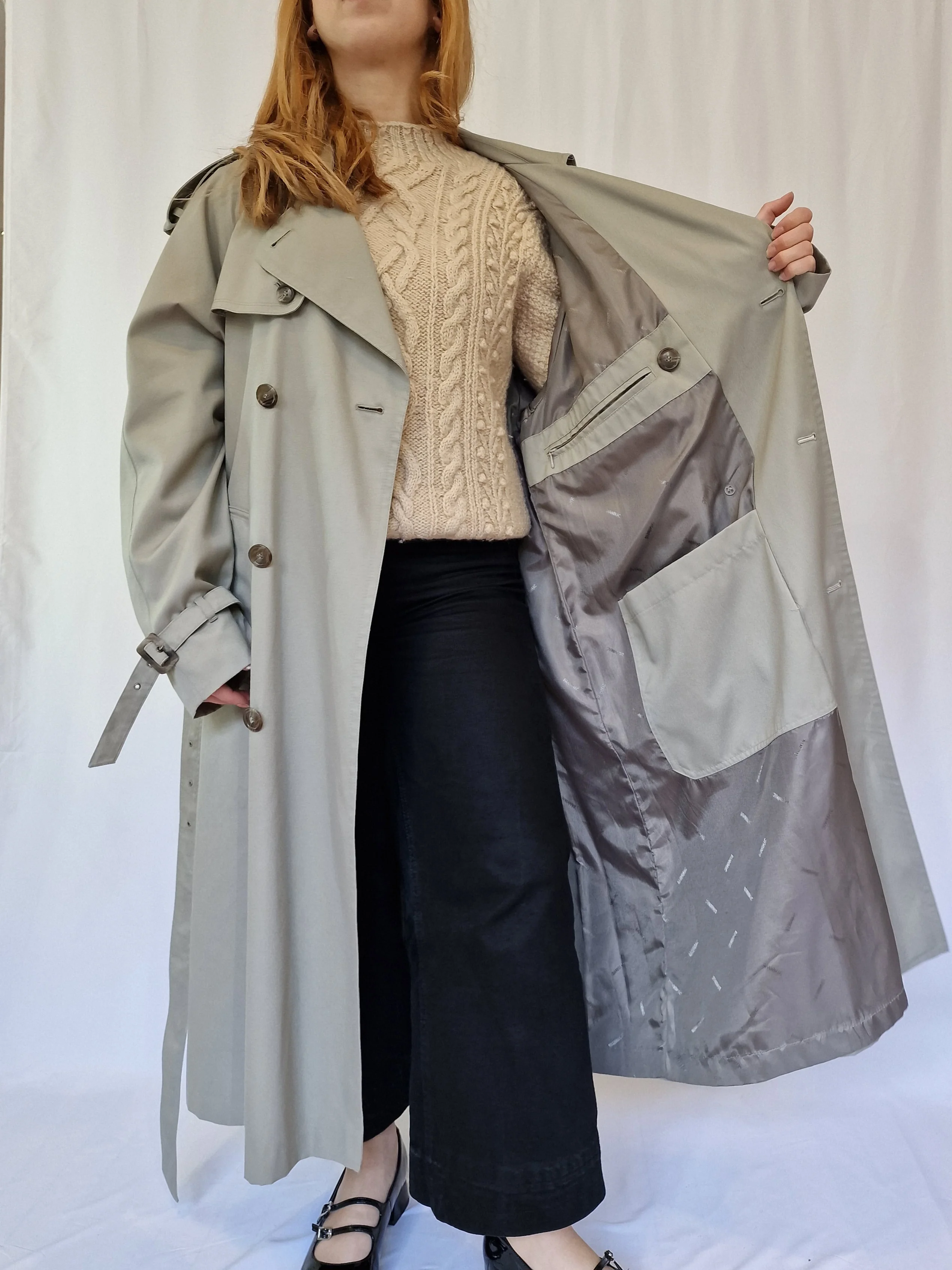 Vintage 80s Light Grey Single Breasted Trench Coat by Dannimac - XL - Image 4