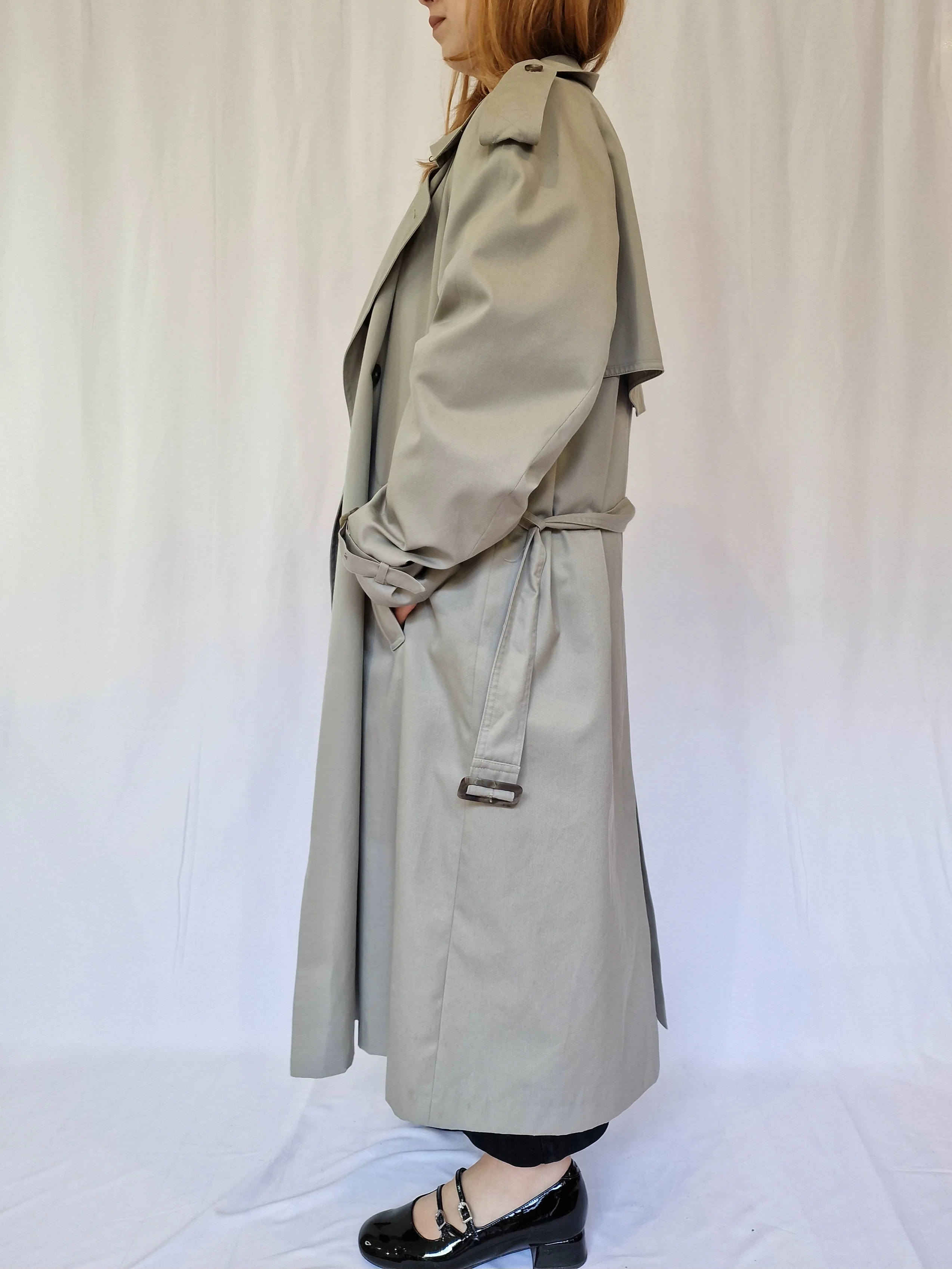 Vintage 80s Light Grey Single Breasted Trench Coat by Dannimac - XL - Image 6